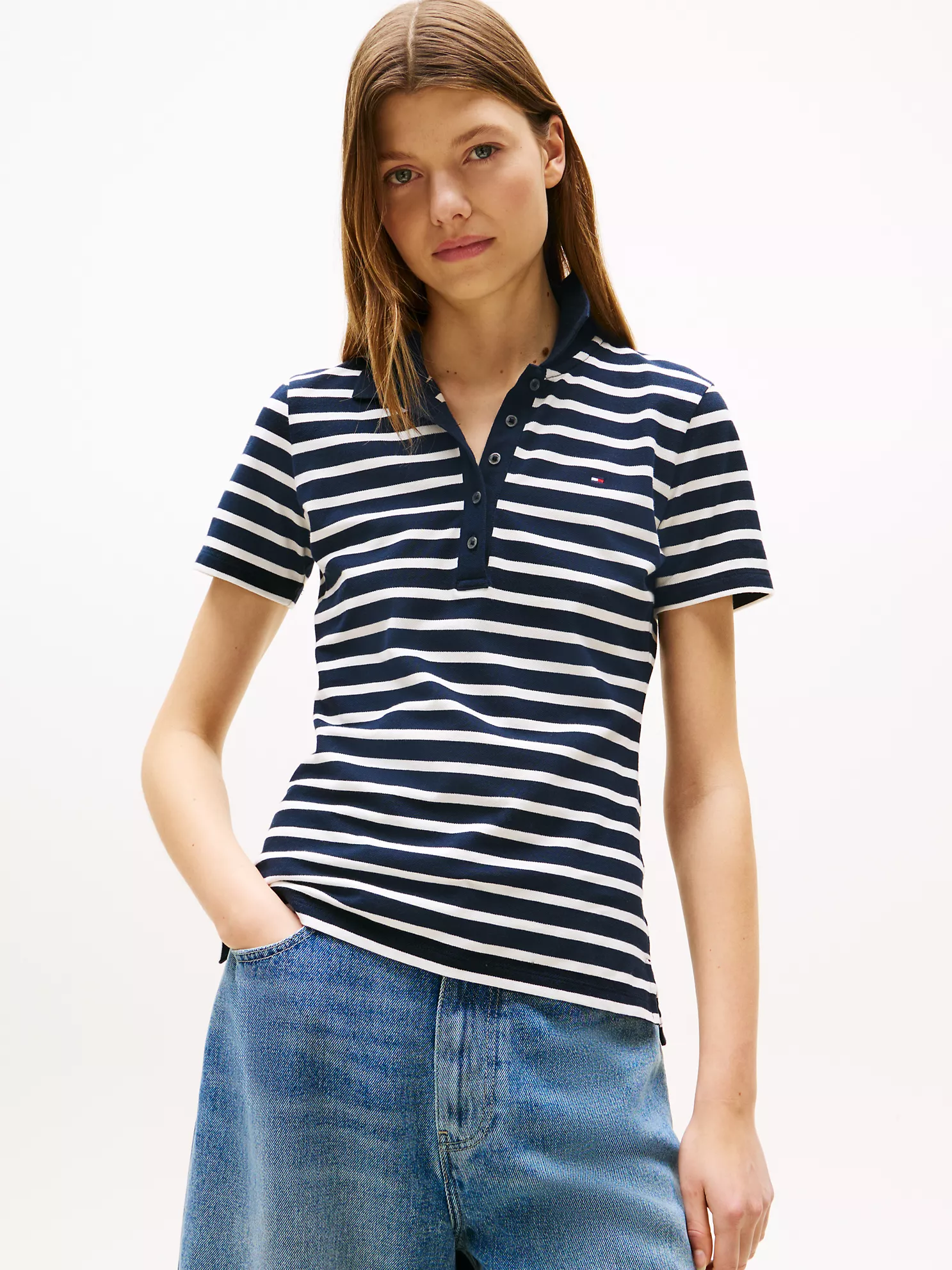 Slim Fit Stripe Stretch-Cotton Polo - Navy Multi Stripe 1 Slim Fit Stripe Stretch-Cotton Polo
- Navy Multi Stripe