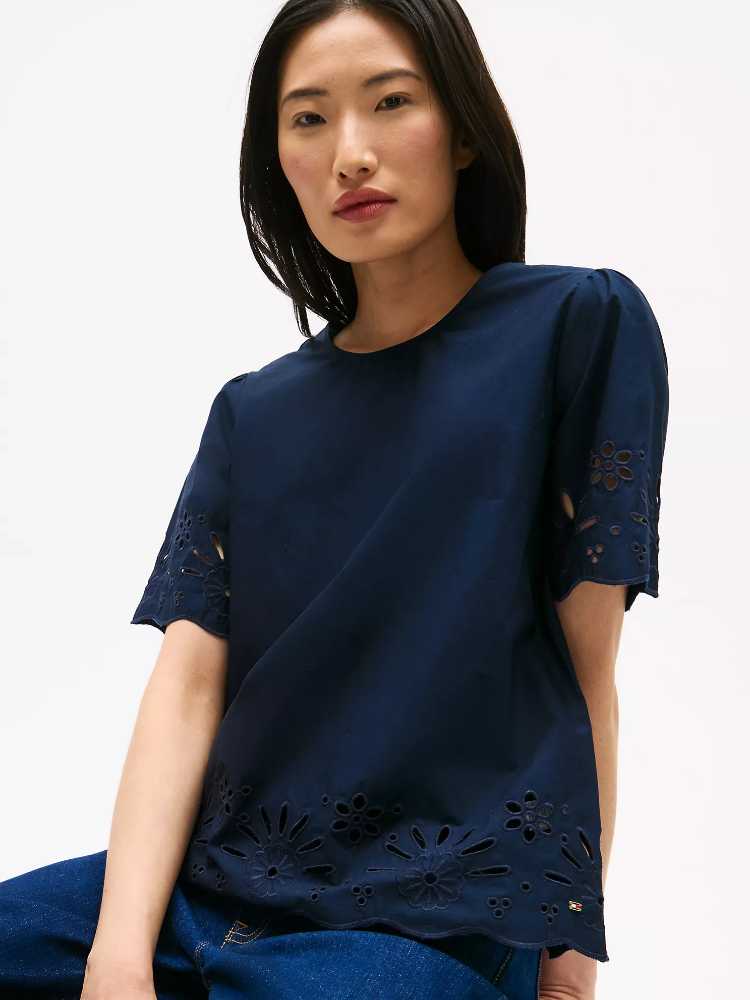 Embroidered Eyelet Top - Navy 7 Embroidered Eyelet Top
- Navy