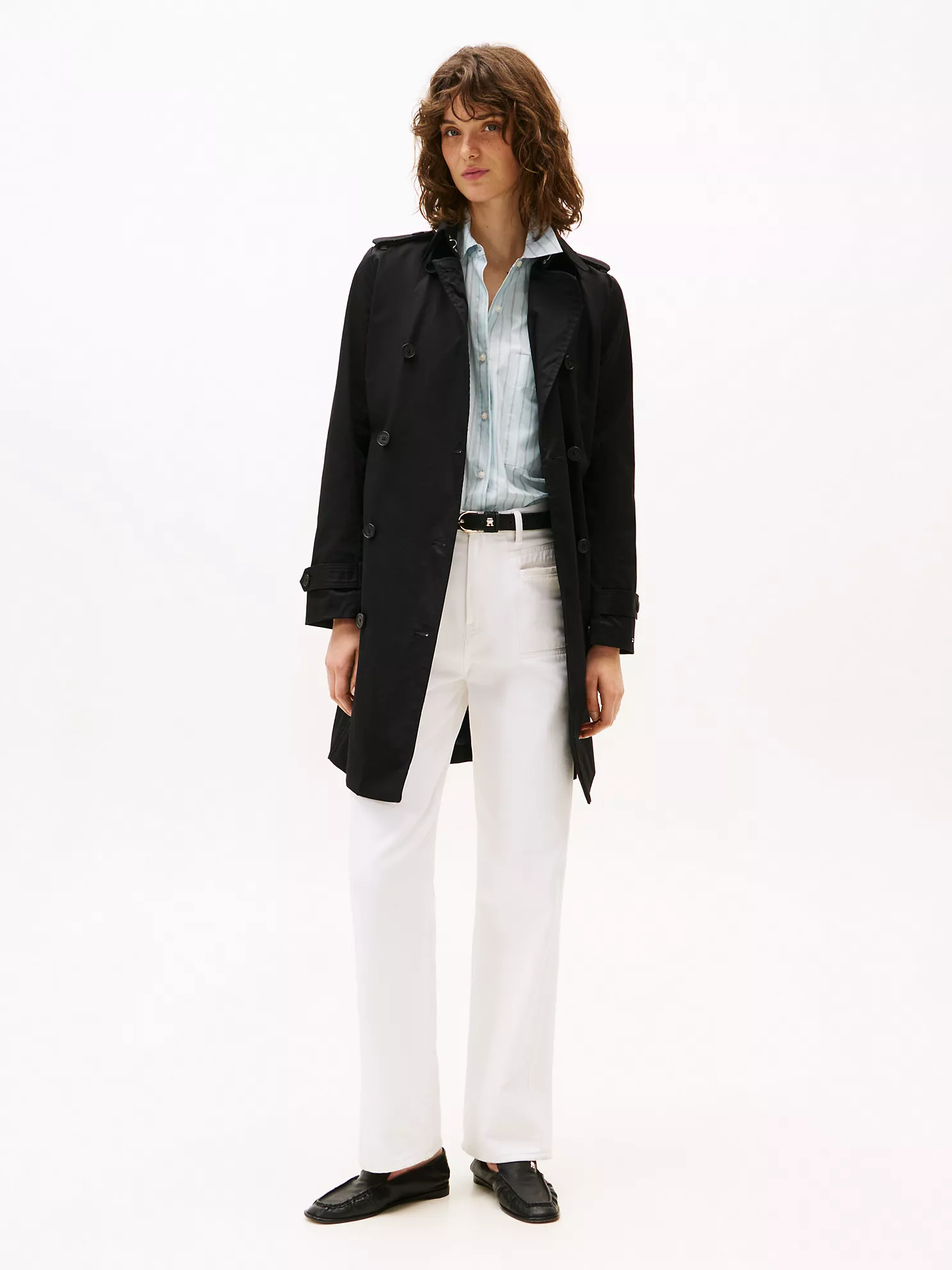 Double-Breasted Belted Trench Coat - Black 1 Double-Breasted Belted Trench Coat
- Black