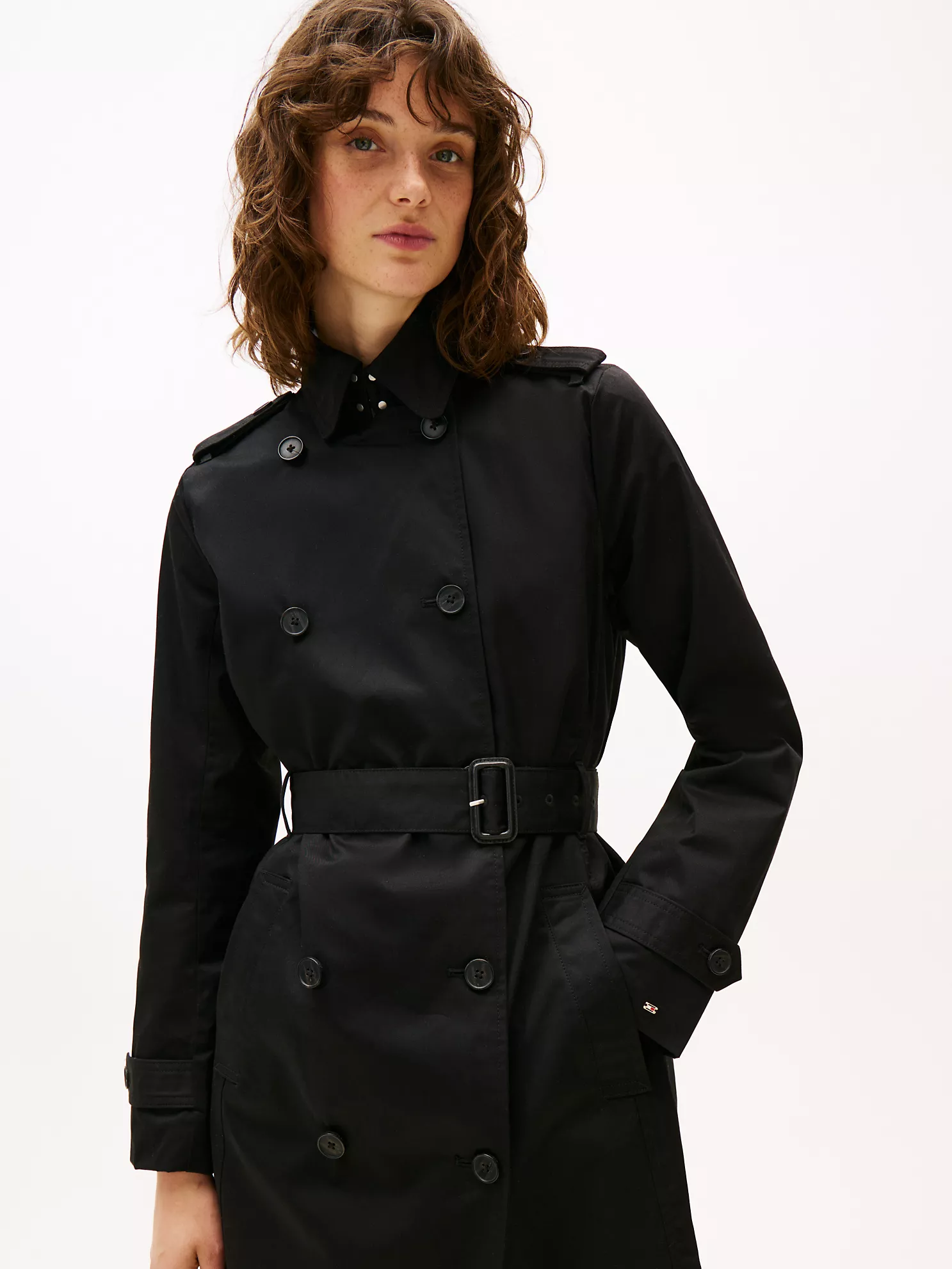 Double-Breasted Belted Trench Coat - Black 7 Double-Breasted Belted Trench Coat
- Black