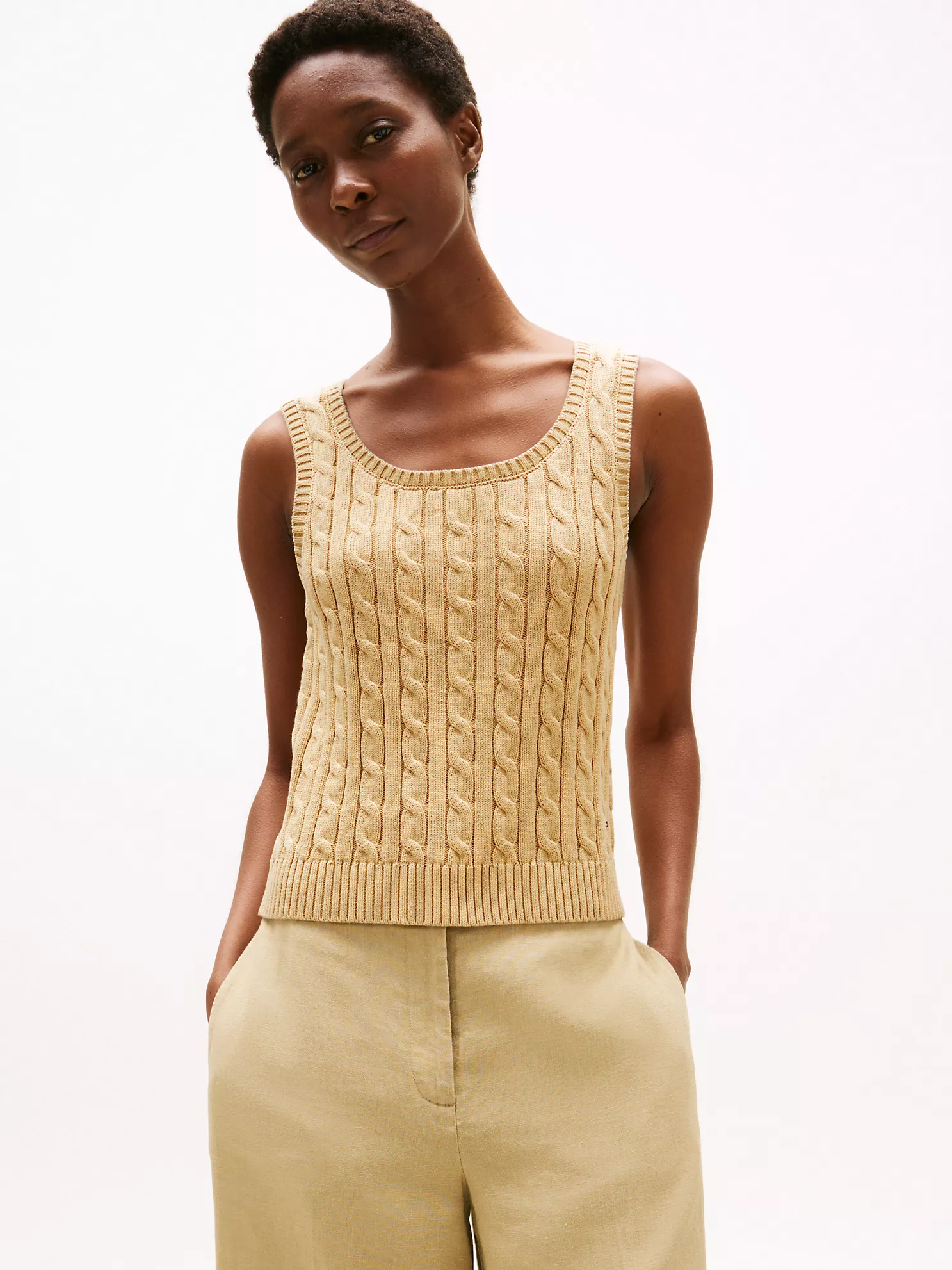 Cable Knit Sweater Tank - Harvest Wheat 1 Cable Knit Sweater Tank
- Harvest Wheat