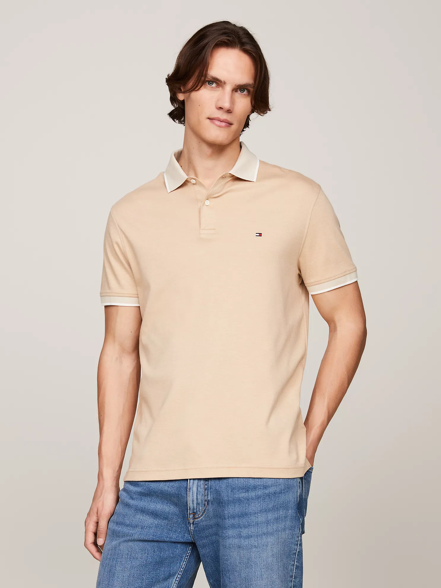 Regular Fit Two-Tone Interlock Polo - Classic Beige/Classic Khaki 1 Regular Fit Two-Tone Interlock Polo
- Classic Beige/Classic Khaki