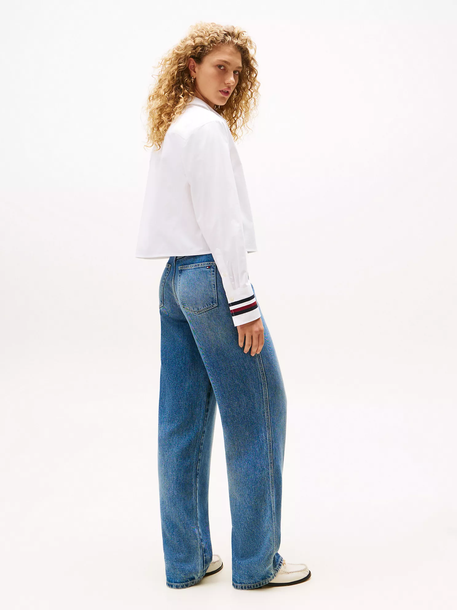 Oversized Cropped Stripe-Cuff Shirt - Optic White 9 Oversized Cropped Stripe-Cuff Shirt
- Optic White