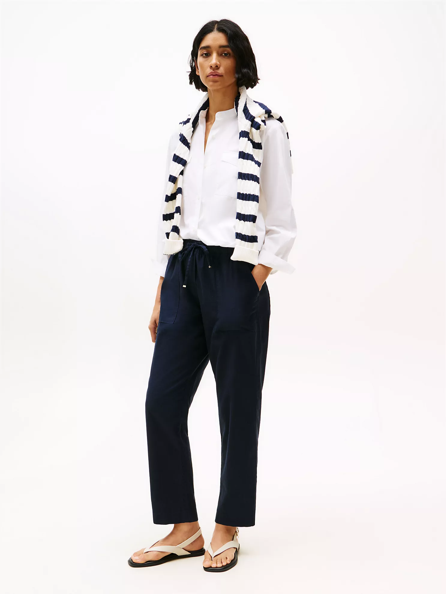 Linen-Blend Pull-On Pant - Navy 1 Linen-Blend Pull-On Pant
- Navy