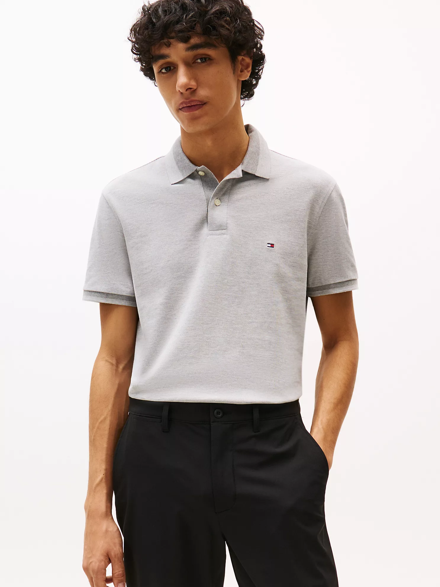Regular Fit Two-Tone Collar Polo - Light Grey Heather 1 Regular Fit Two-Tone Collar Polo
- Light Grey Heather