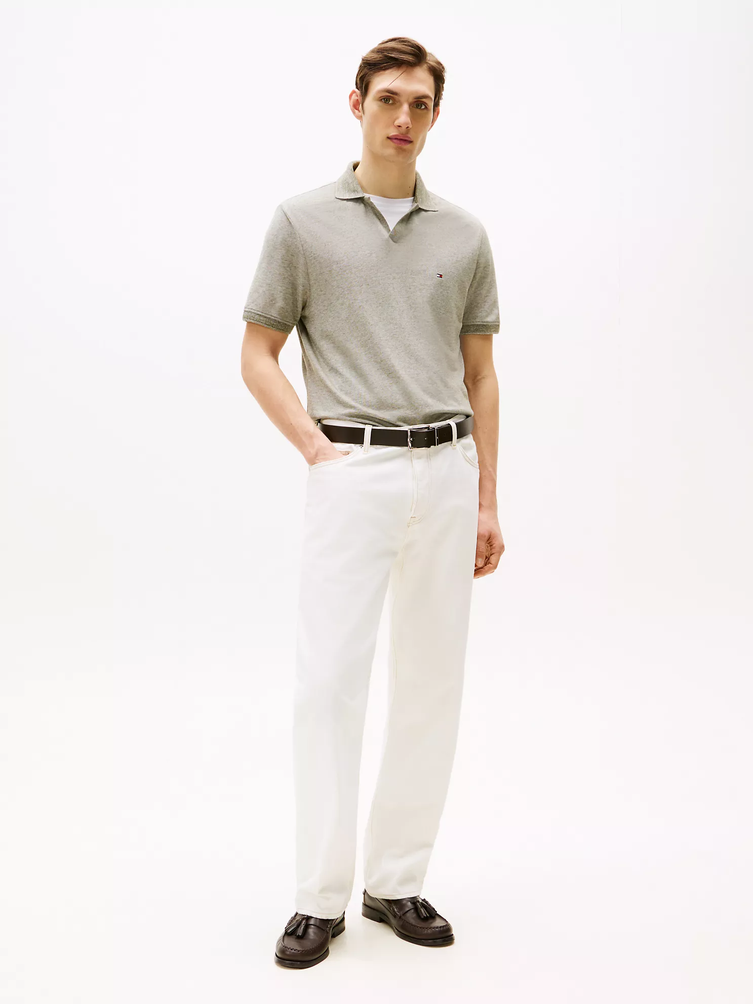 Regular Fit Two-Tone Open-Collar Polo - Battle Green/White 8 Regular Fit Two-Tone Open-Collar Polo
- Battle Green/White