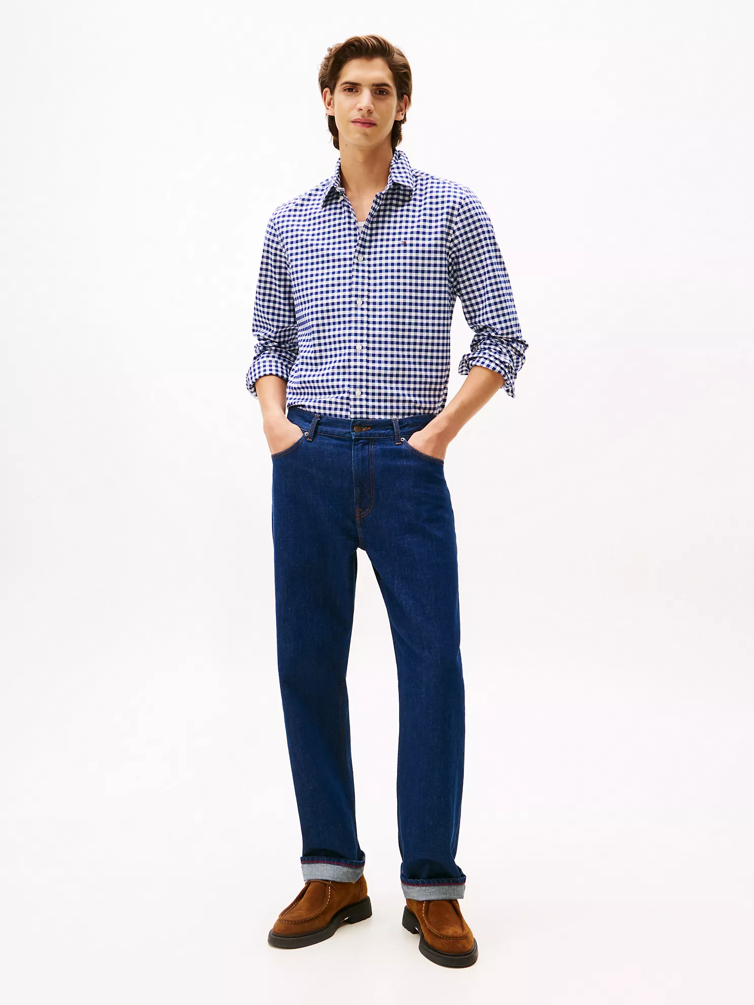 Regular Fit Gingham Oxford Shirt - Navy/Optic White 8 Regular Fit Gingham Oxford Shirt
- Navy/Optic White