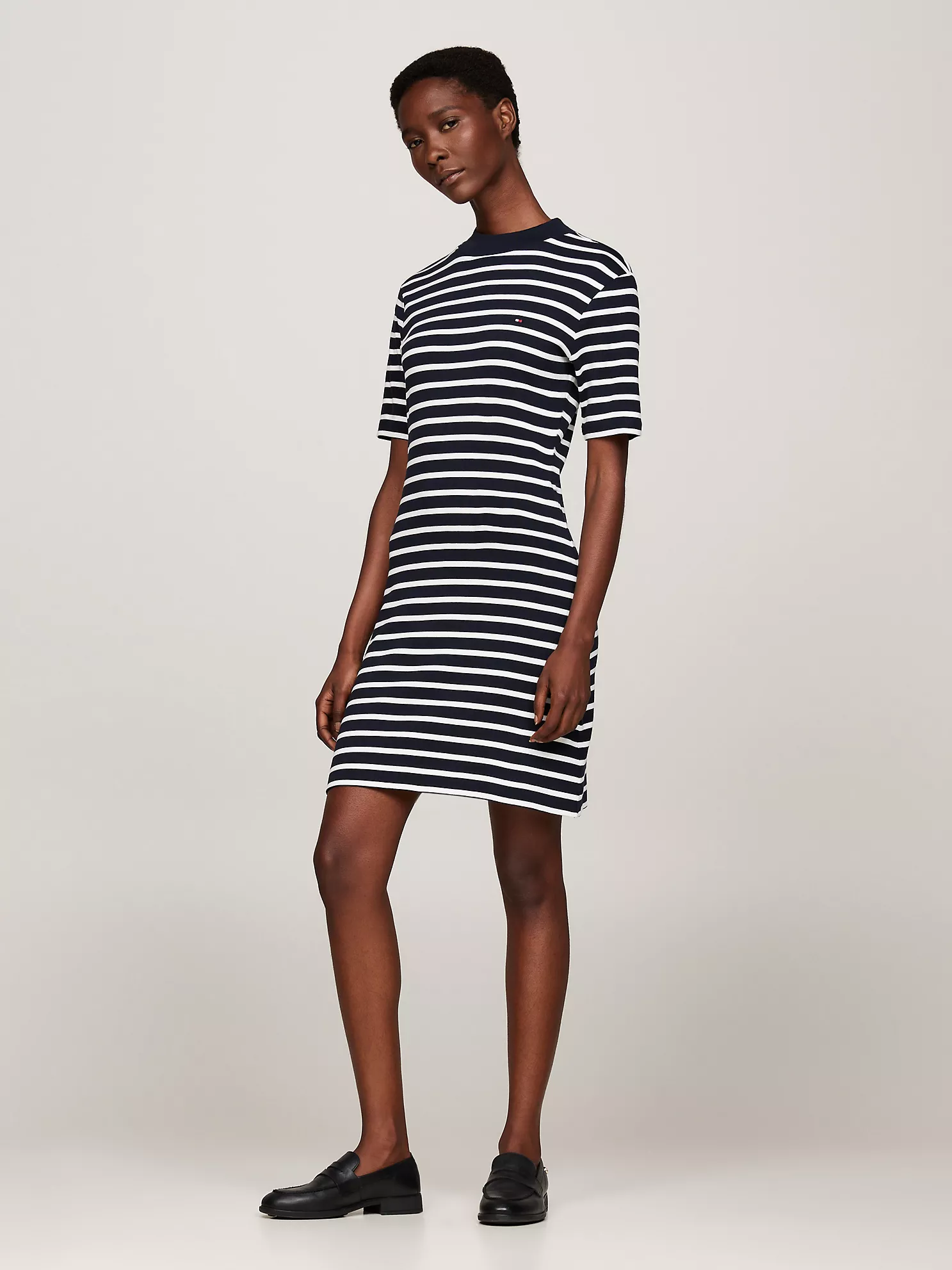Slim Fit Stripe Mockneck Dress - Breton Navy / Ecru 1 Slim Fit Stripe Mockneck Dress
- Breton Navy / Ecru