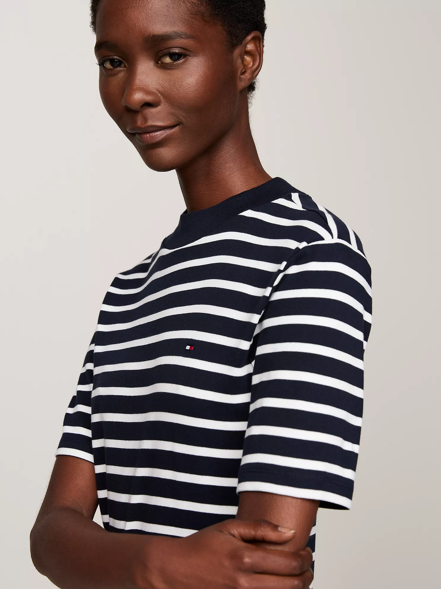 Slim Fit Stripe Mockneck Dress - Breton Navy / Ecru 6 Slim Fit Stripe Mockneck Dress
- Breton Navy / Ecru