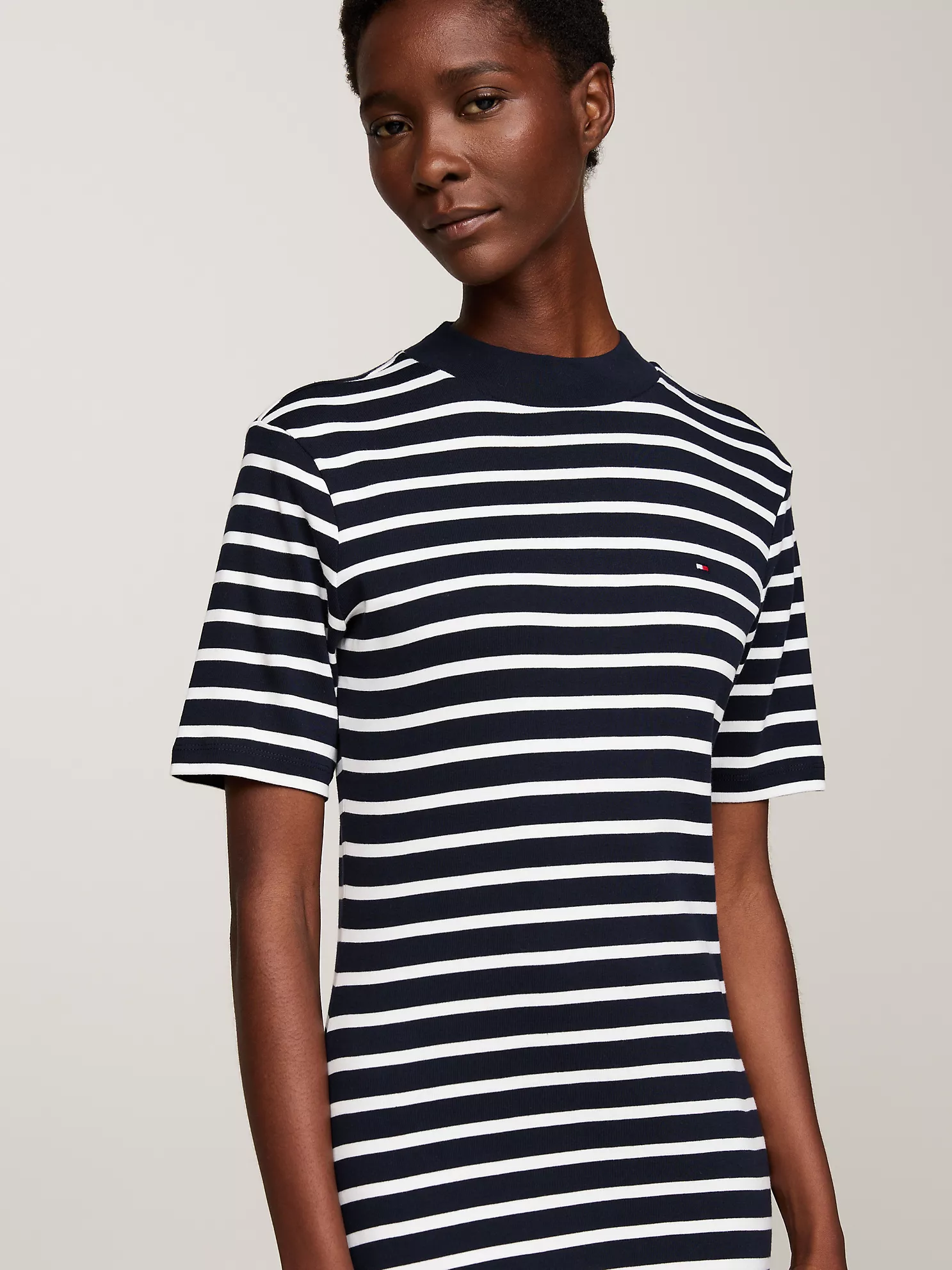 Slim Fit Stripe Mockneck Dress - Breton Navy / Ecru 7 Slim Fit Stripe Mockneck Dress
- Breton Navy / Ecru