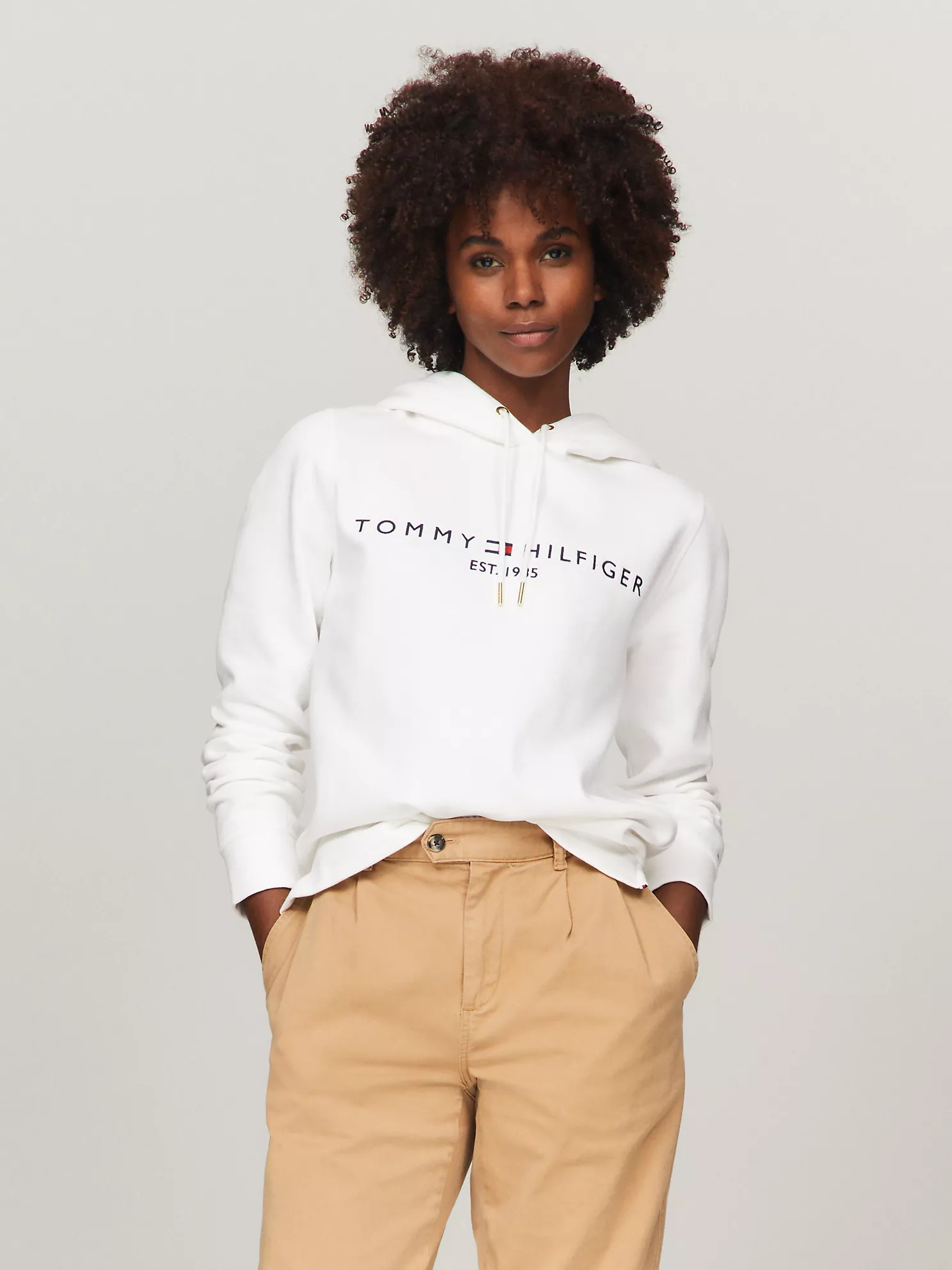 Embroidered Tommy Logo Hoodie - Optic White 1 Embroidered Tommy Logo Hoodie
- Optic White