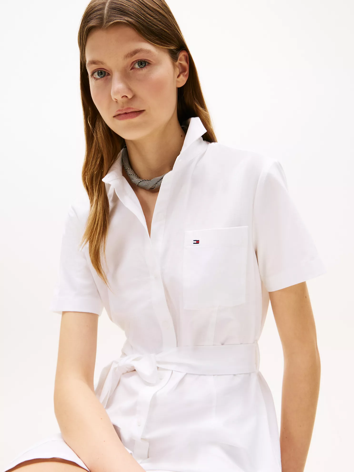 Short-Sleeve Belted Oxford Shirtdress - Optic White 7 Short-Sleeve Belted Oxford Shirtdress
- Optic White
