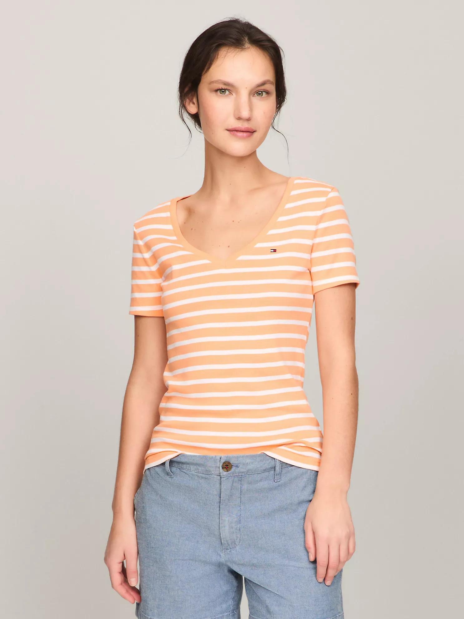 Stripe V-Neck Favorite T-Shirt - Tuscan Melon Multi 1 Stripe V-Neck Favorite T-Shirt
- Tuscan Melon Multi