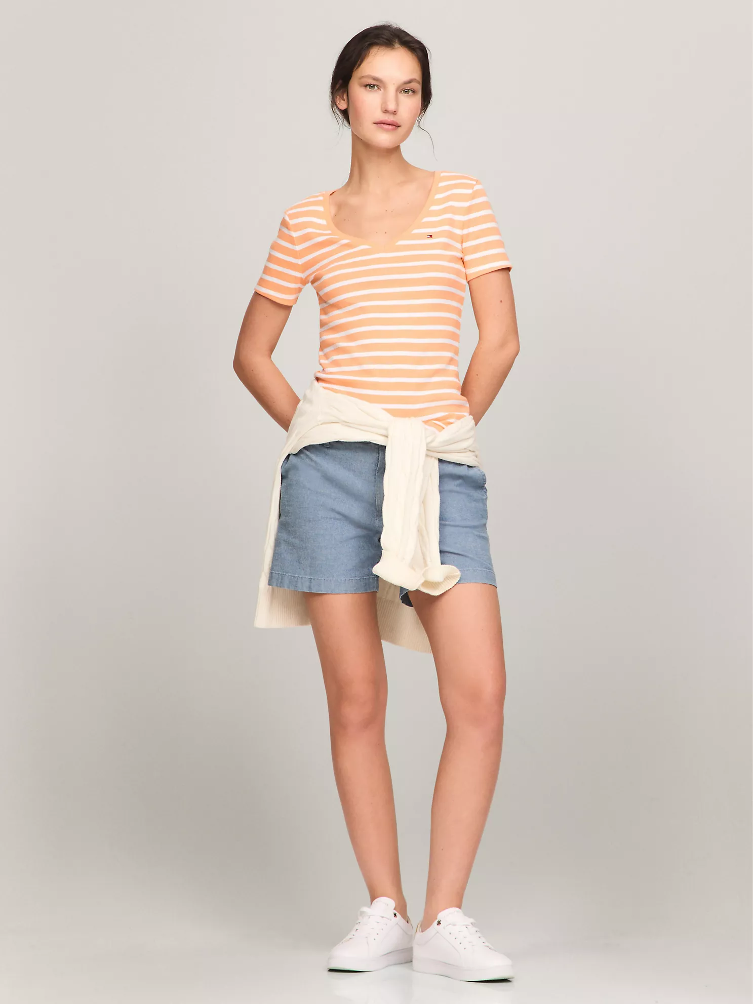Stripe V-Neck Favorite T-Shirt - Tuscan Melon Multi 6 Stripe V-Neck Favorite T-Shirt
- Tuscan Melon Multi