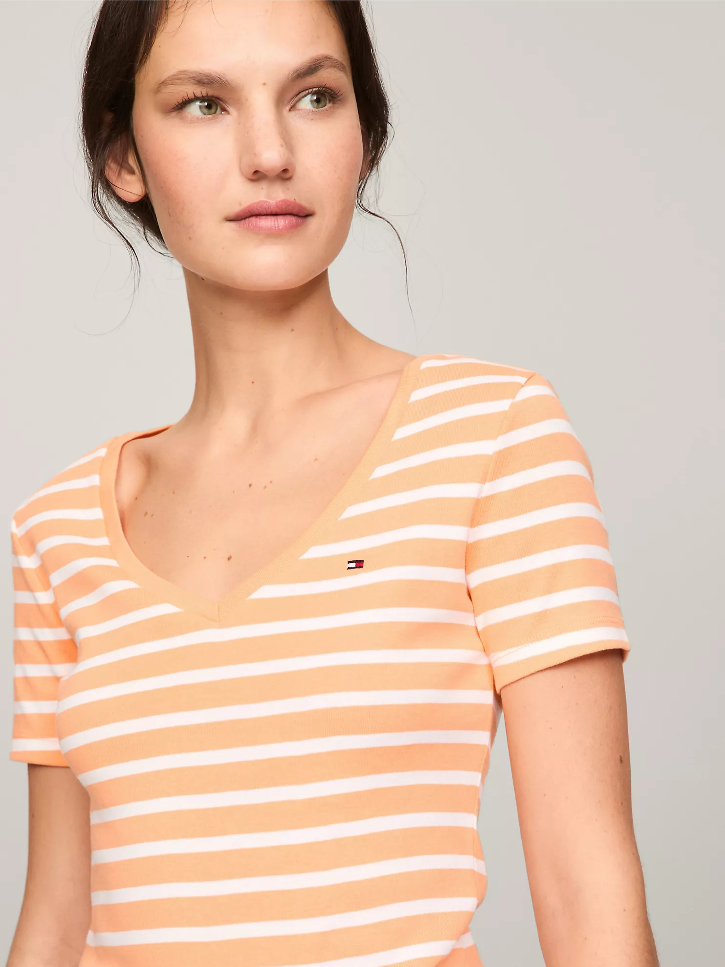 Stripe V-Neck Favorite T-Shirt - Tuscan Melon Multi 7 Stripe V-Neck Favorite T-Shirt
- Tuscan Melon Multi