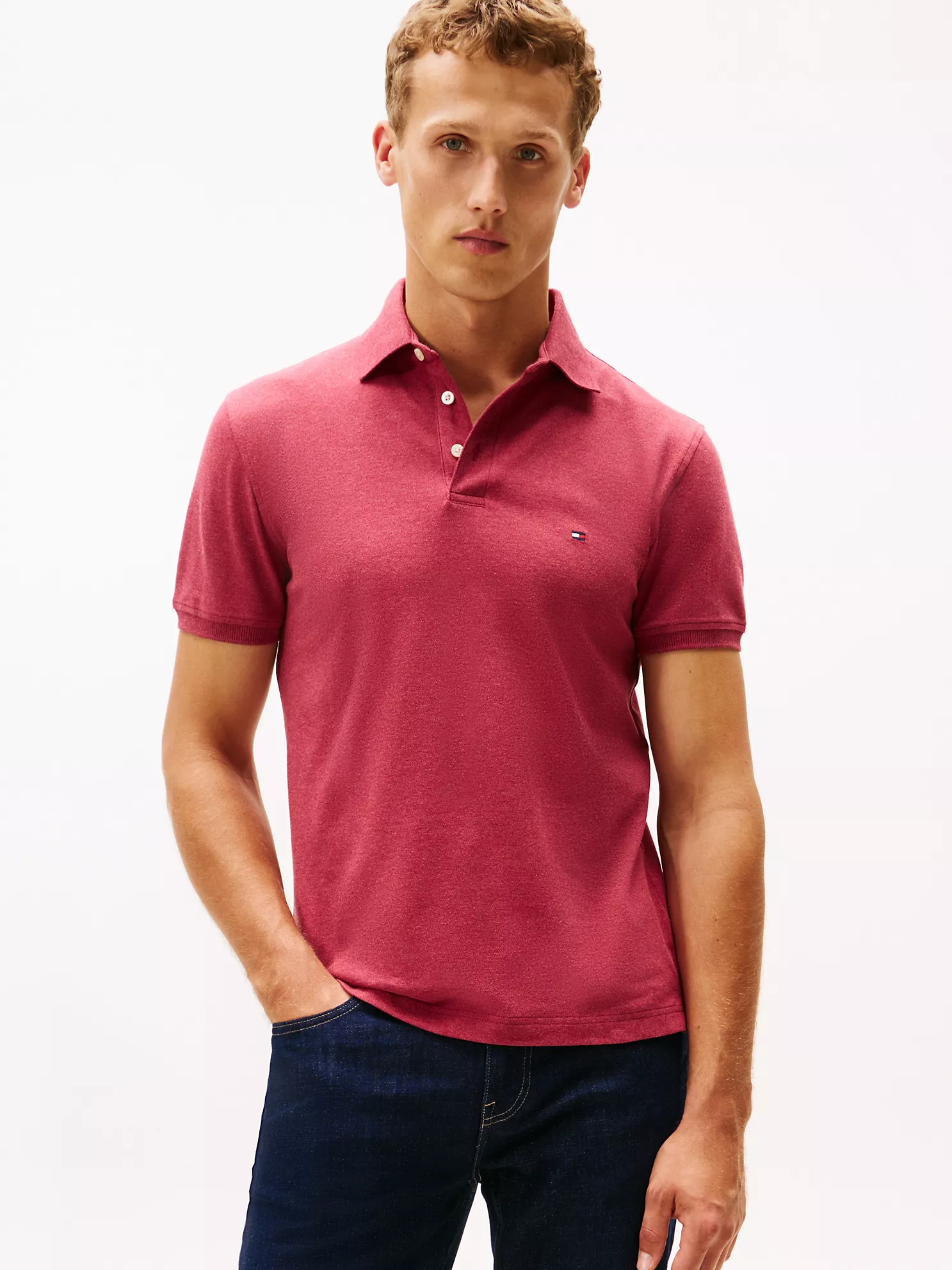 Slim Fit Stretch Pique Polo - Red Heather 1 Slim Fit Stretch Pique Polo
- Red Heather