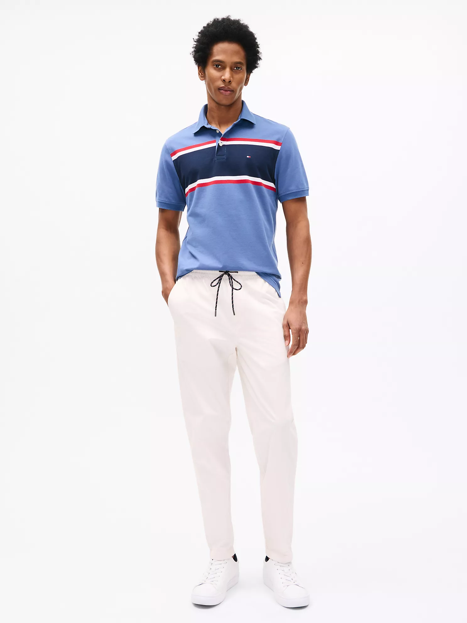 Slim Fit Block Stripe Polo - Faded Indigo 1 Slim Fit Block Stripe Polo
- Faded Indigo