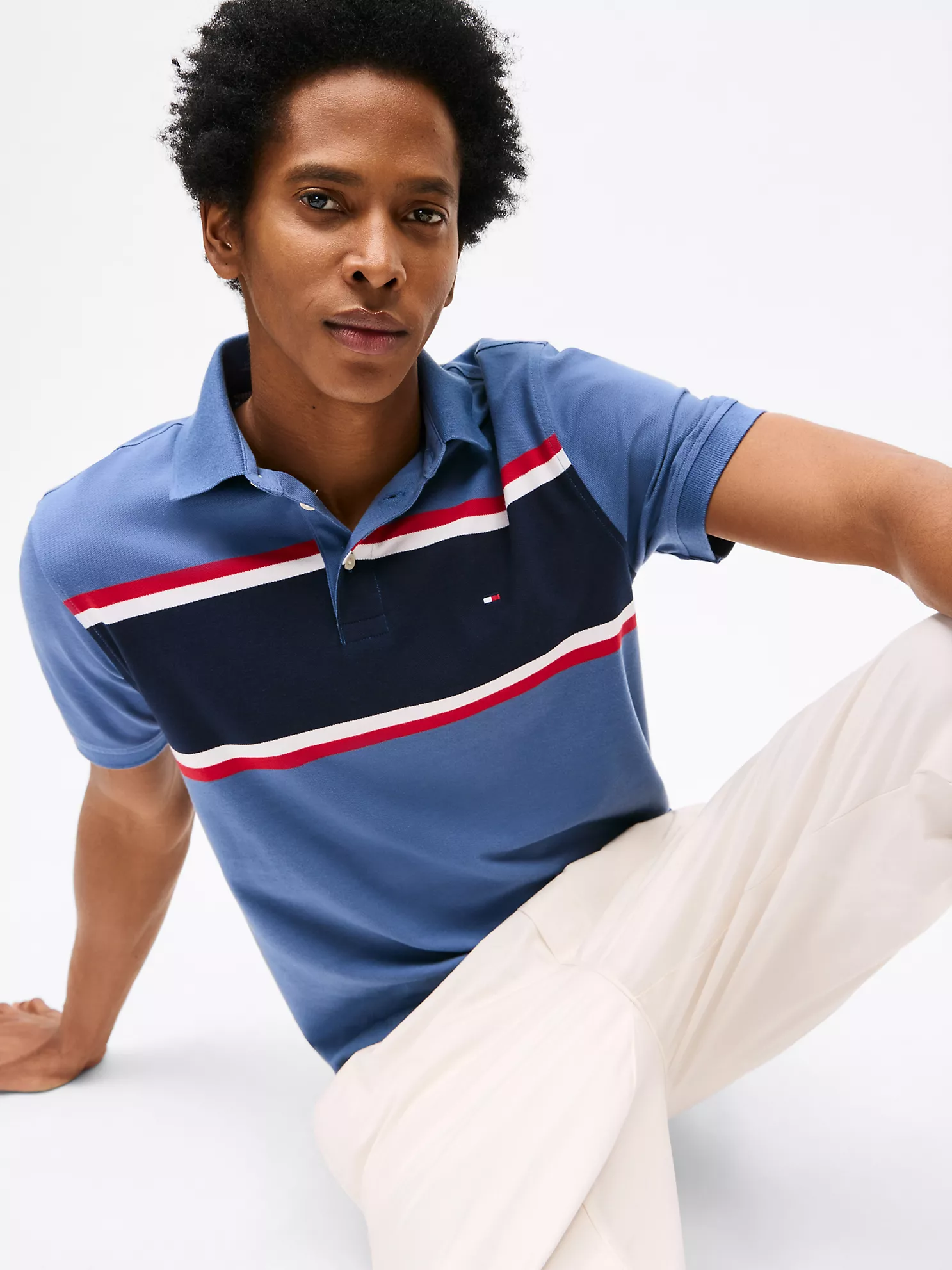 Slim Fit Block Stripe Polo - Faded Indigo 7 Slim Fit Block Stripe Polo
- Faded Indigo