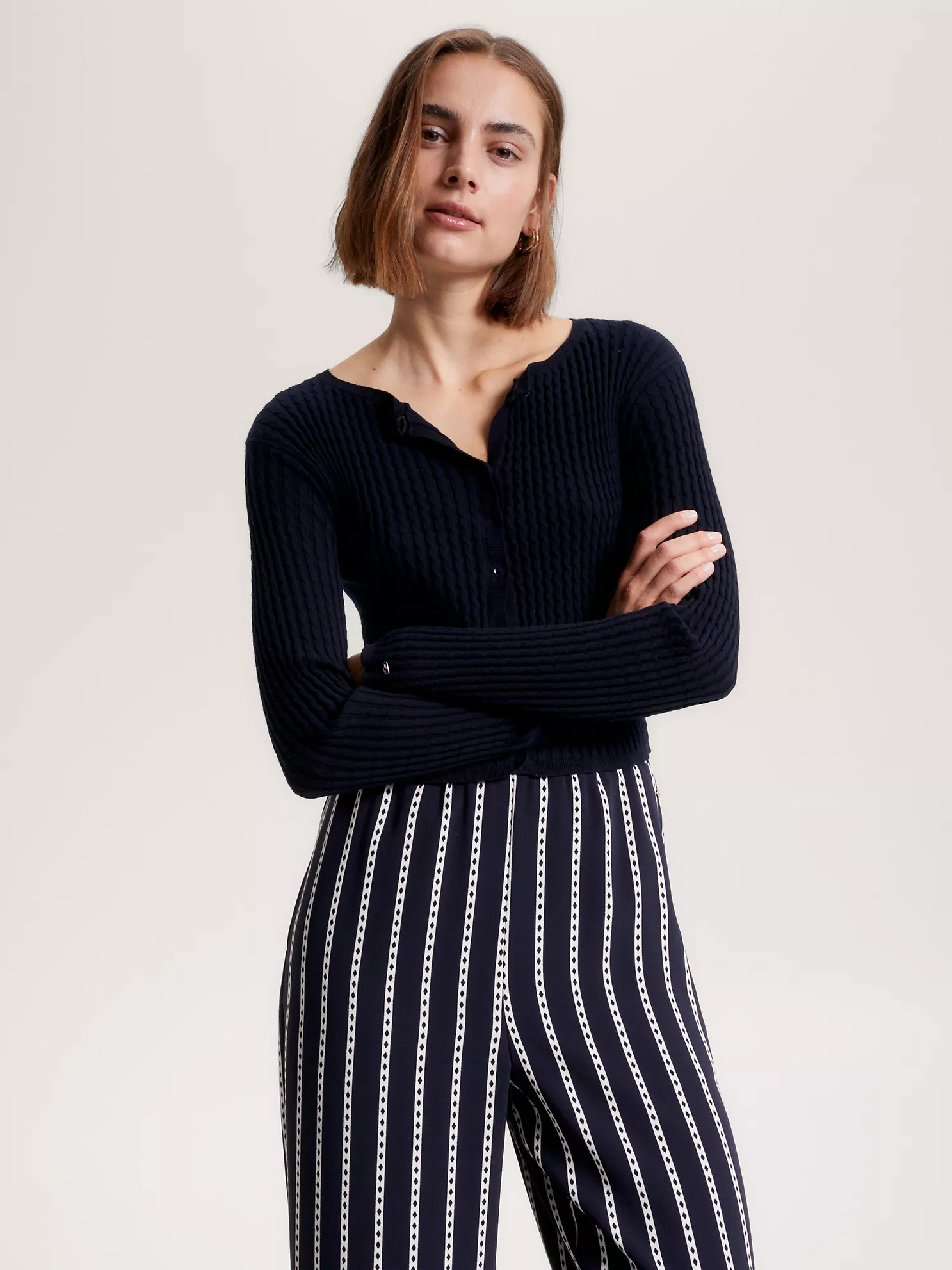 Cable Knit Cropped Sweater - Navy 1 Cable Knit Cropped Sweater
- Navy