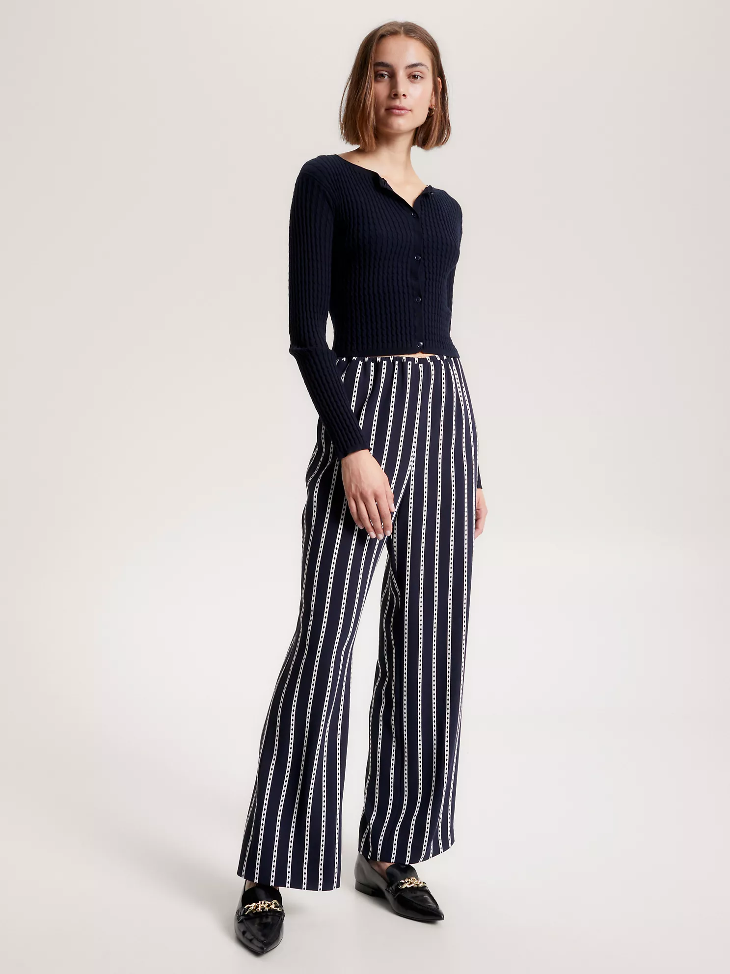 Cable Knit Cropped Sweater - Navy 6 Cable Knit Cropped Sweater
- Navy