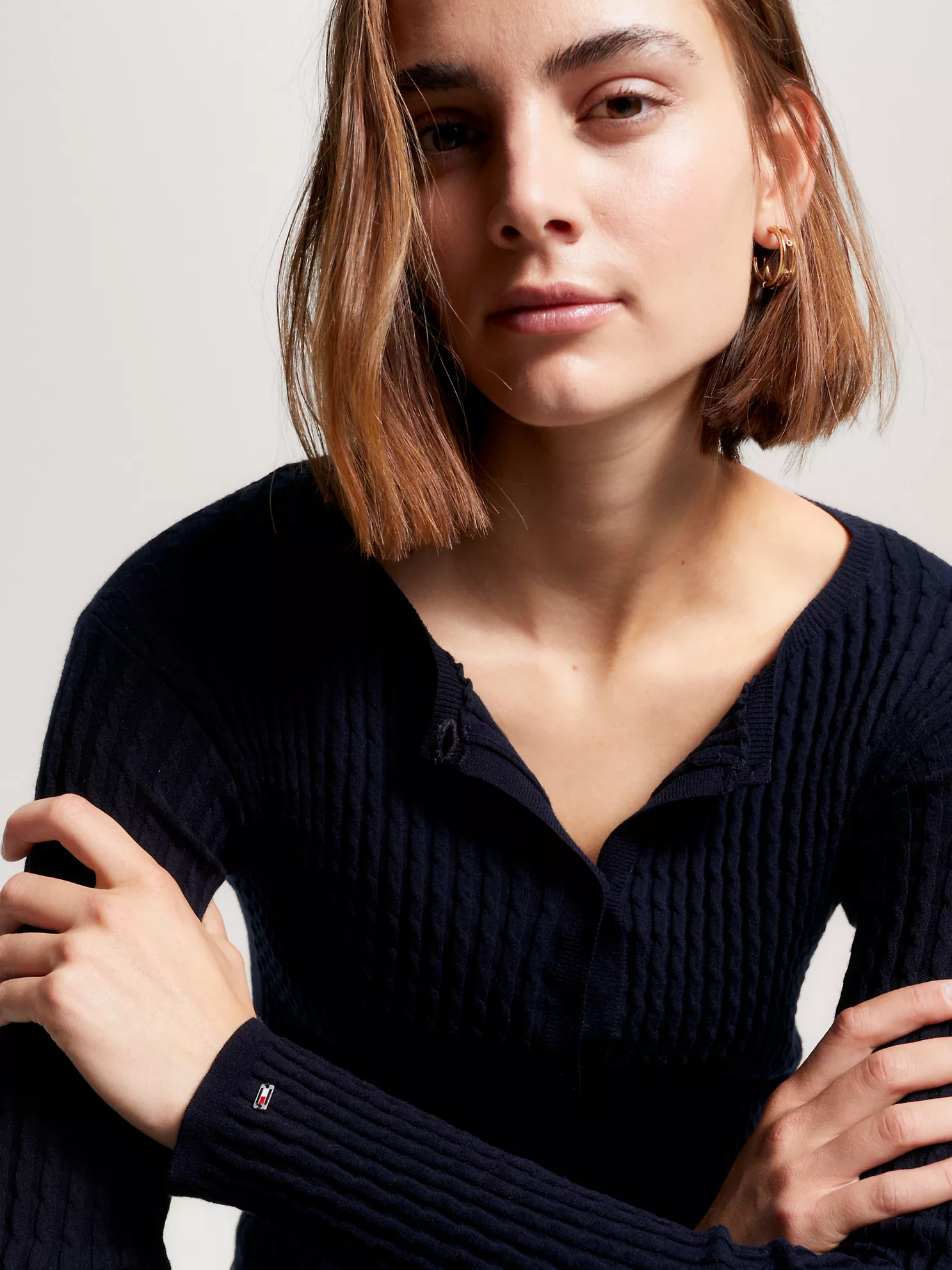 Cable Knit Cropped Sweater - Navy 7 Cable Knit Cropped Sweater
- Navy