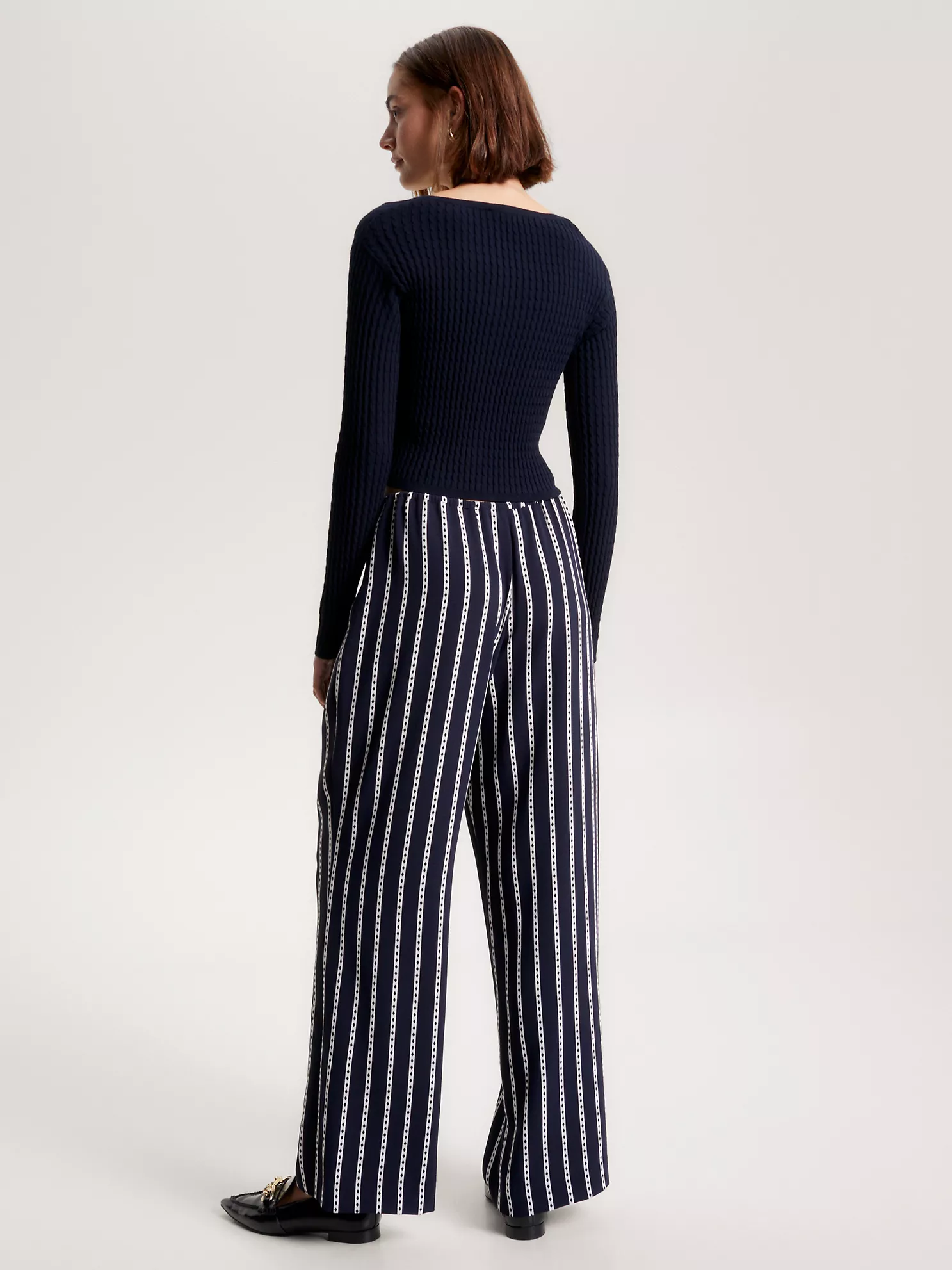 Cable Knit Cropped Sweater - Navy 8 Cable Knit Cropped Sweater
- Navy