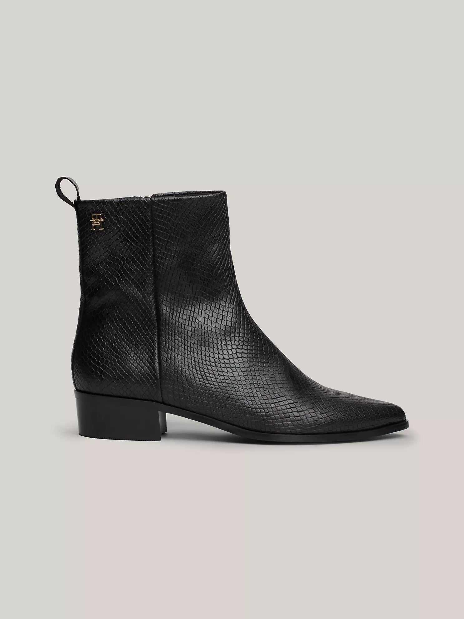 Snake Embossed Leather Ankle Cowboy Boot - Black Python 1 Snake Embossed Leather Ankle Cowboy Boot
- Black Python
