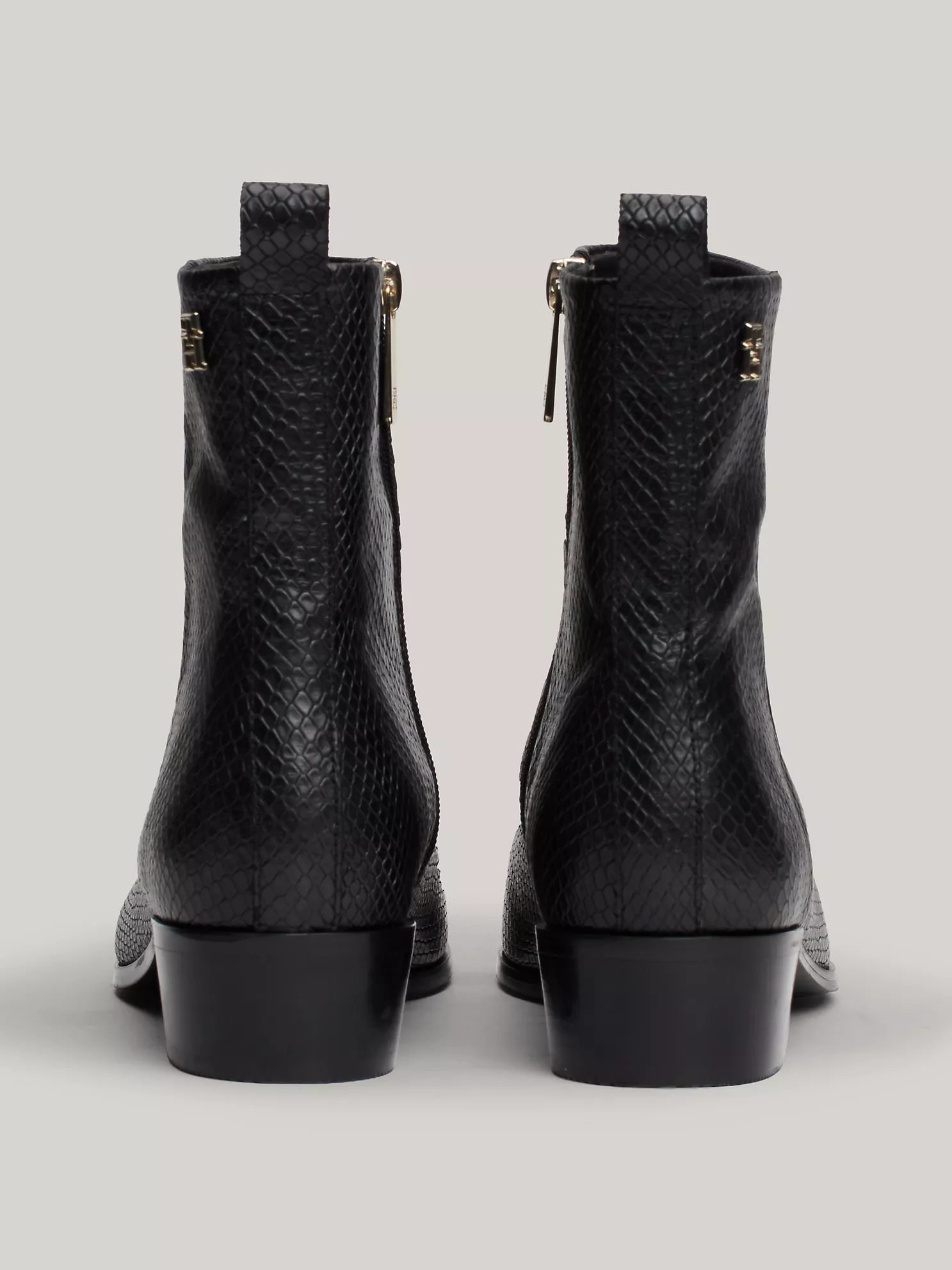 Snake Embossed Leather Ankle Cowboy Boot - Black Python 12 Snake Embossed Leather Ankle Cowboy Boot
- Black Python