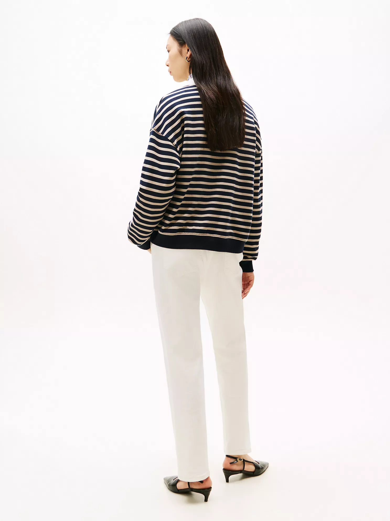Gold-Button Stripe Polo Sweatshirt - Stone Multi 9 Gold-Button Stripe Polo Sweatshirt
- Stone Multi