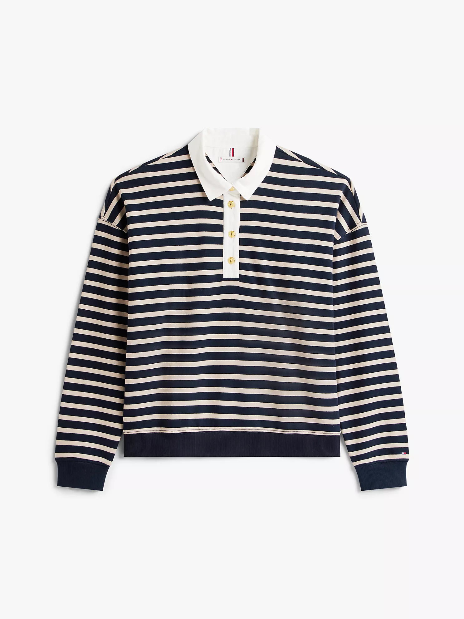 Gold-Button Stripe Polo Sweatshirt - Stone Multi 10 Gold-Button Stripe Polo Sweatshirt
- Stone Multi