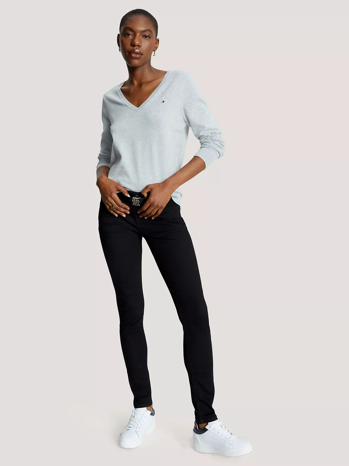 Solid Cotton-Blend V-Neck Sweater - Grey Heather 6 Solid Cotton-Blend V-Neck Sweater
- Grey Heather