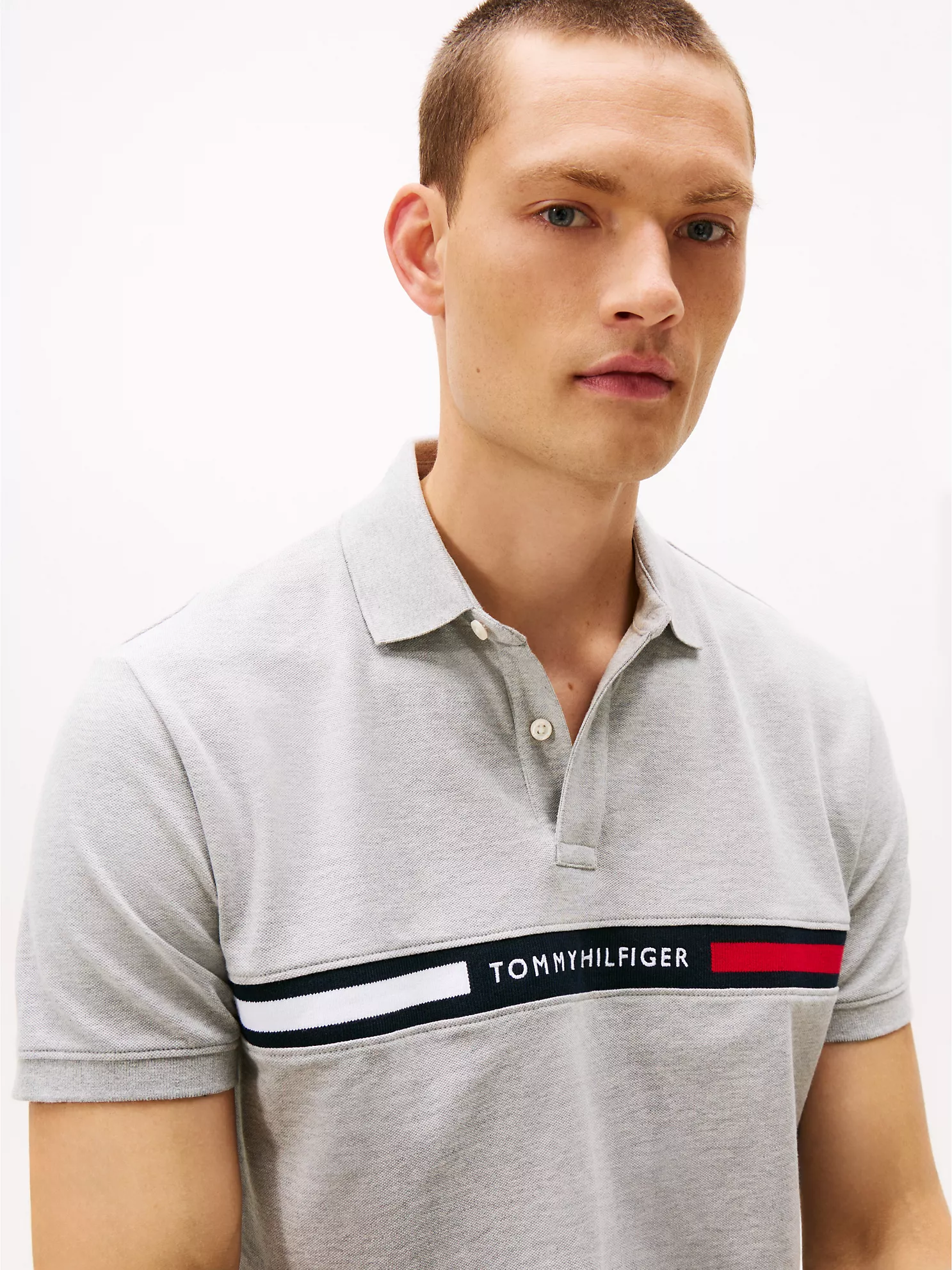 Regular Fit Embroidered Stripe Polo - Grey Heather 7 Regular Fit Embroidered Stripe Polo
- Grey Heather
