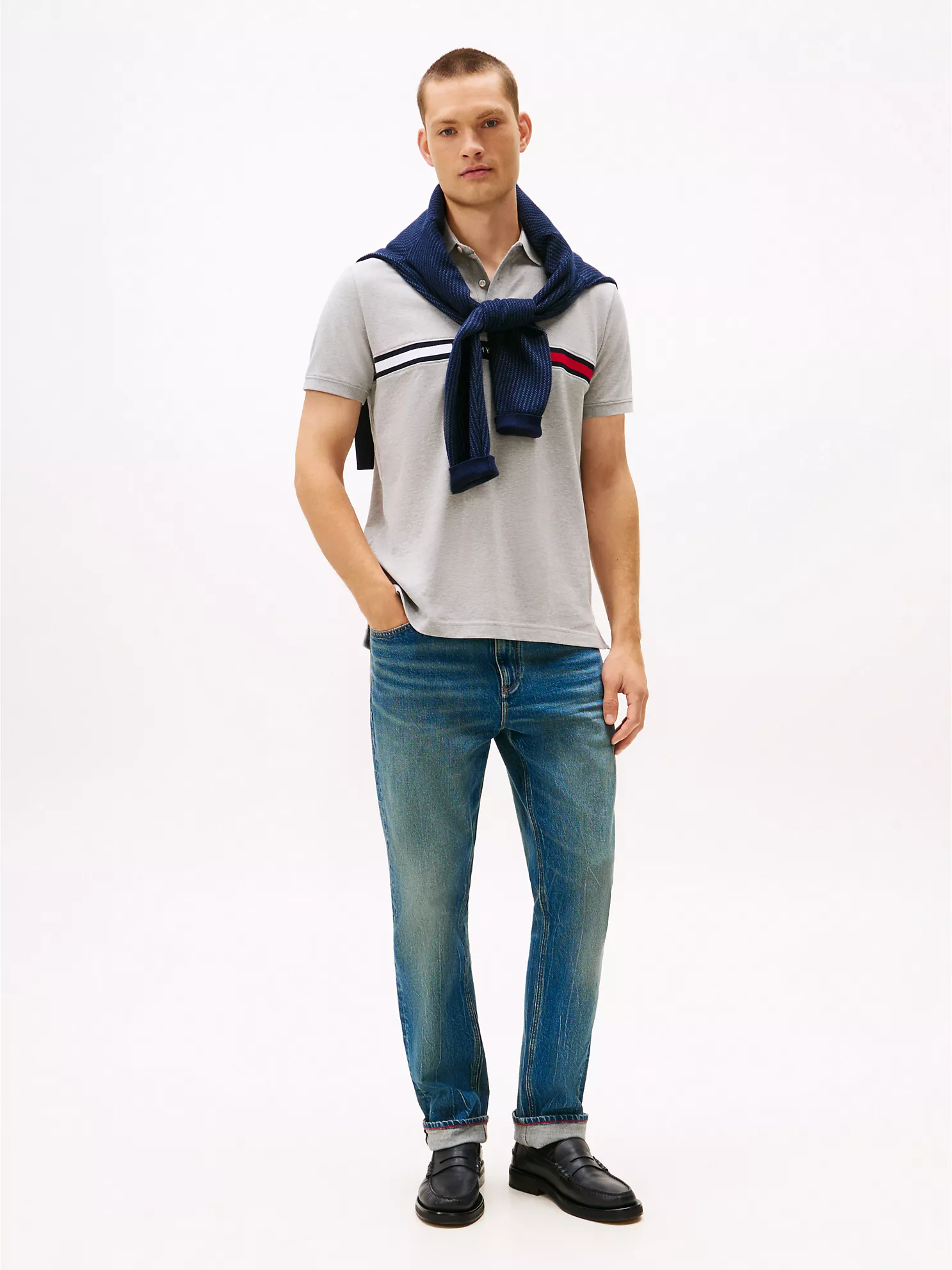 Regular Fit Embroidered Stripe Polo - Grey Heather 8 Regular Fit Embroidered Stripe Polo
- Grey Heather