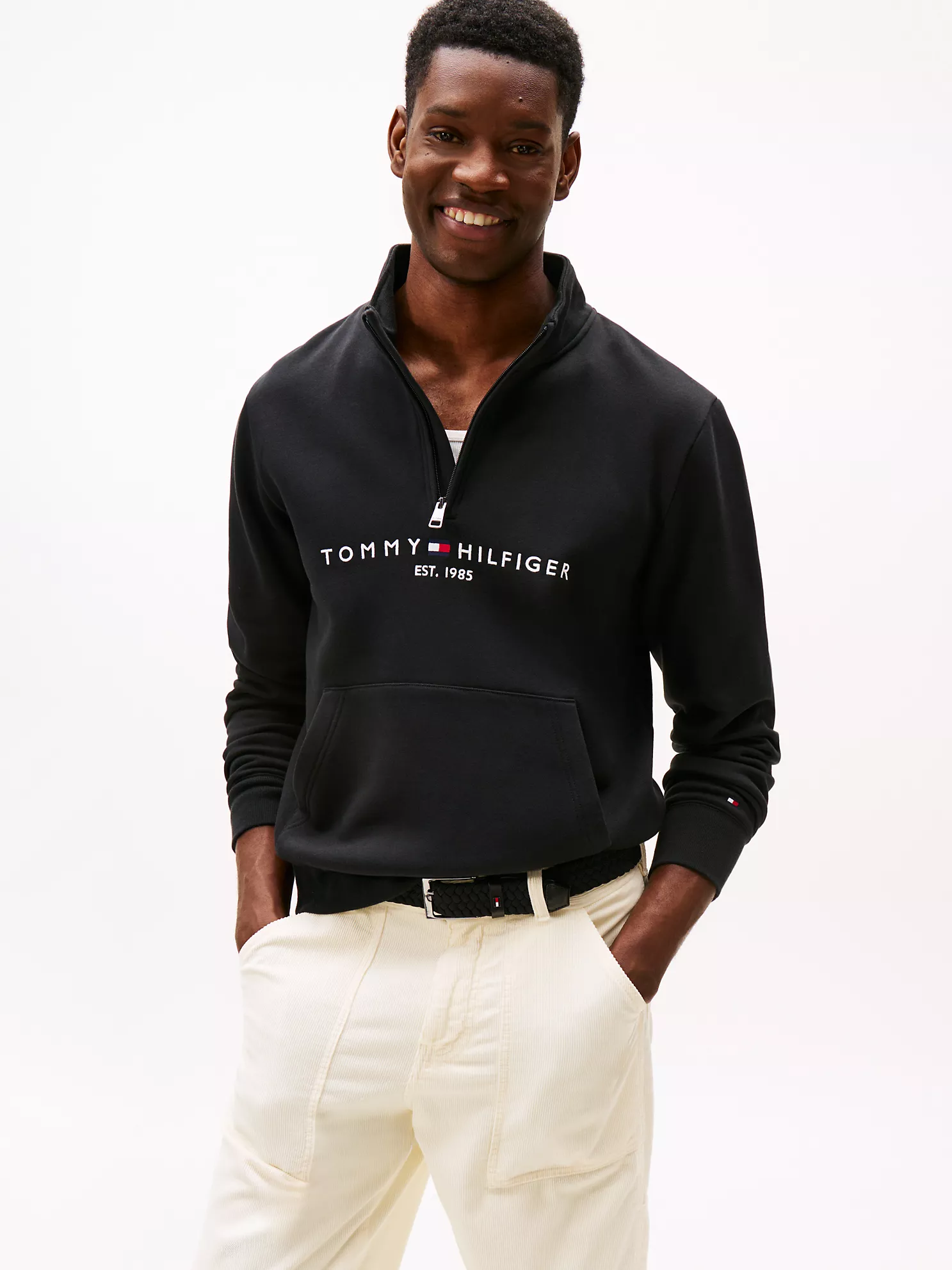 Embroidered Tommy Logo Quarter-Zip - Black 1 Embroidered Tommy Logo Quarter-Zip
- Black