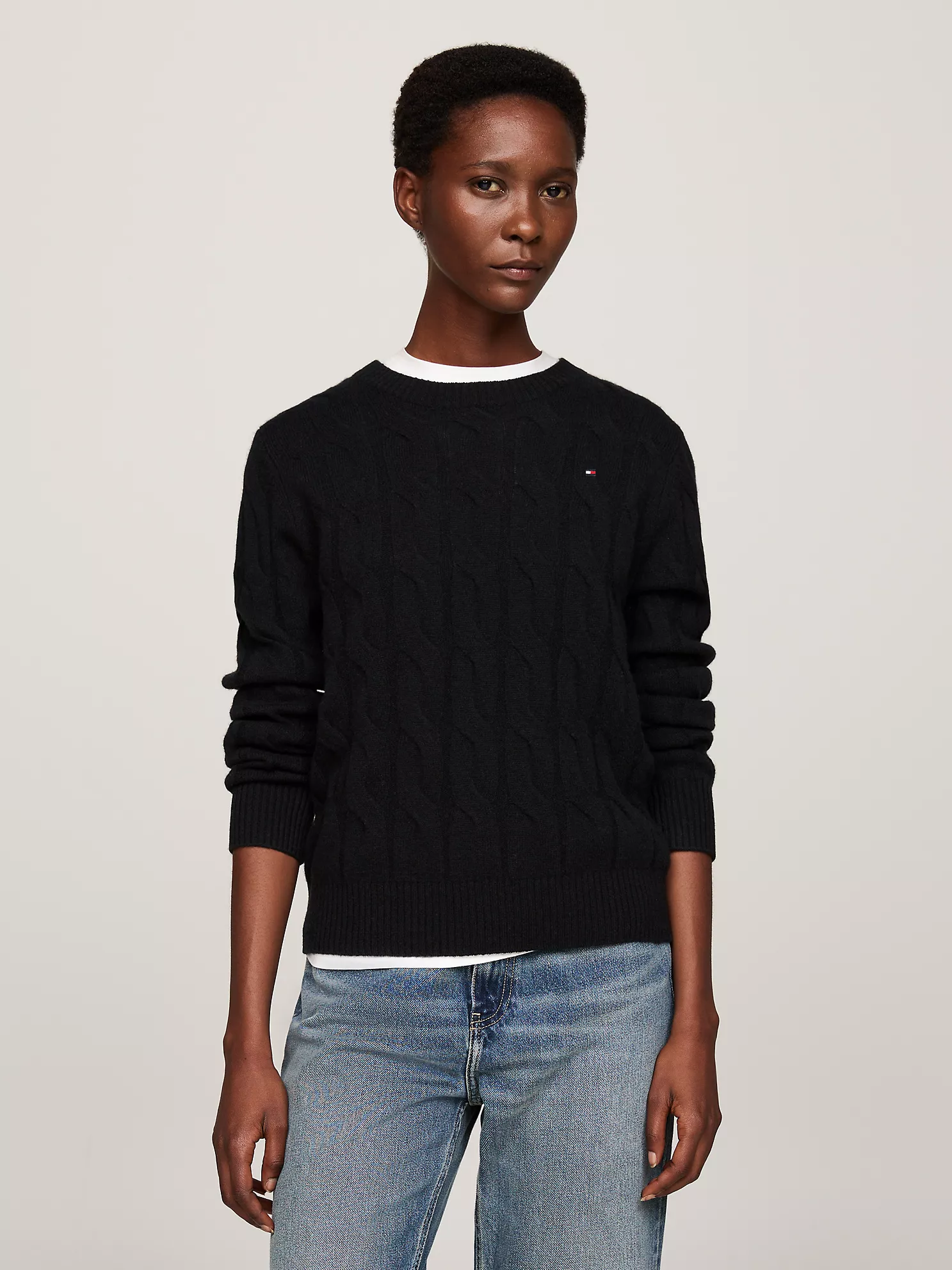 Wool Cable Knit Sweater - Black 1 Wool Cable Knit Sweater
- Black
