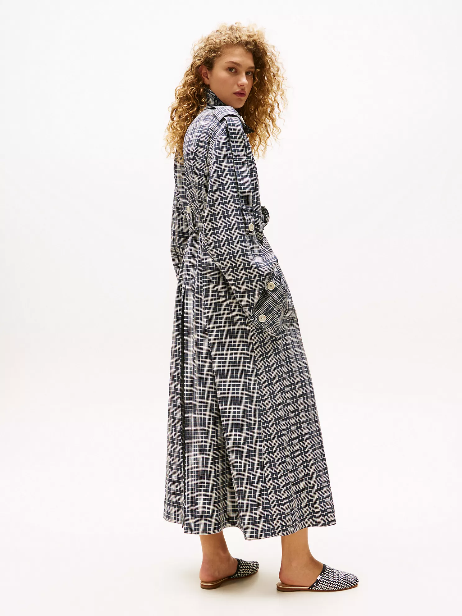 Silk-Blend Check Trench Coat - Navy Cream Check 12 Silk-Blend Check Trench Coat
- Navy Cream Check