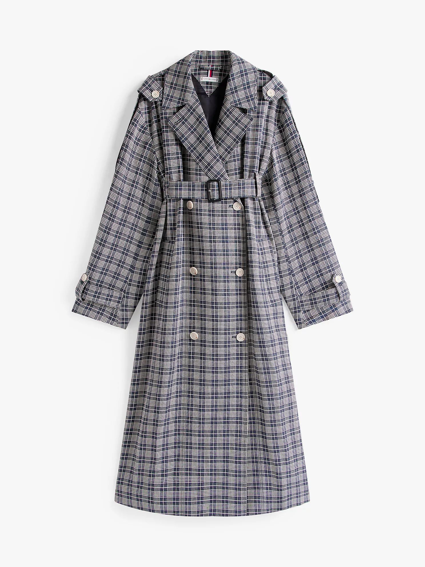 Silk-Blend Check Trench Coat - Navy Cream Check 13 Silk-Blend Check Trench Coat
- Navy Cream Check