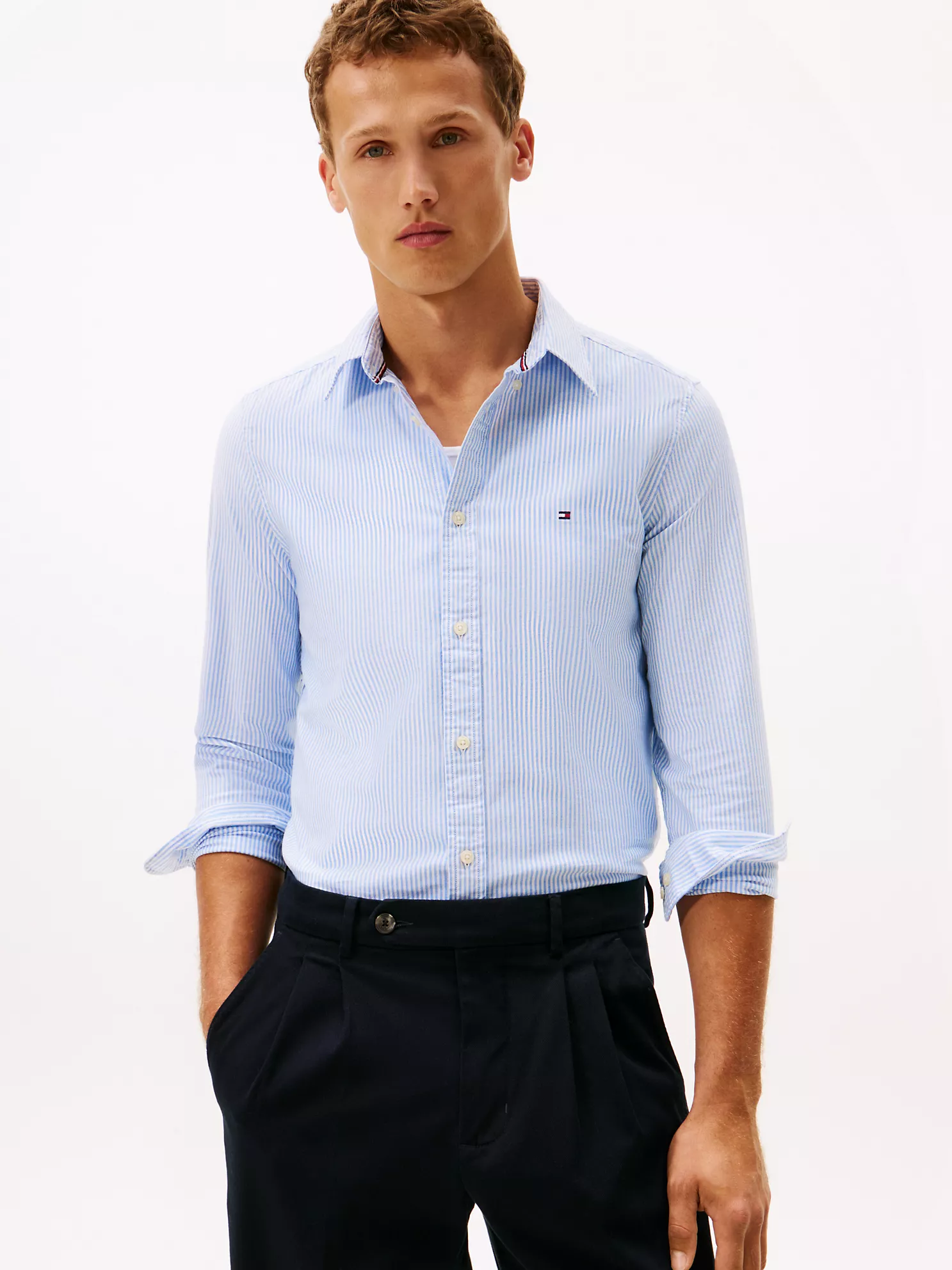 Slim Fit Stretch Stripe Oxford Shirt - Copenhagen Blue/Optic White Stripe 1 Slim Fit Stretch Stripe Oxford Shirt
- Copenhagen Blue/Optic White Stripe