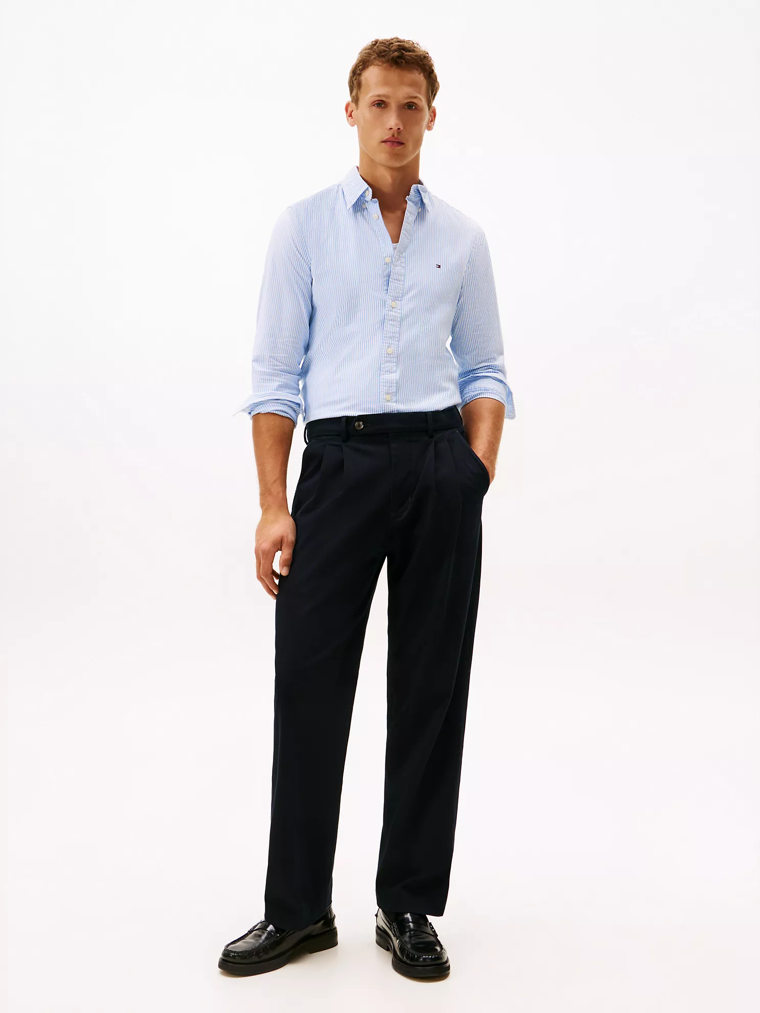 Slim Fit Stretch Stripe Oxford Shirt - Copenhagen Blue/Optic White Stripe 8 Slim Fit Stretch Stripe Oxford Shirt
- Copenhagen Blue/Optic White Stripe