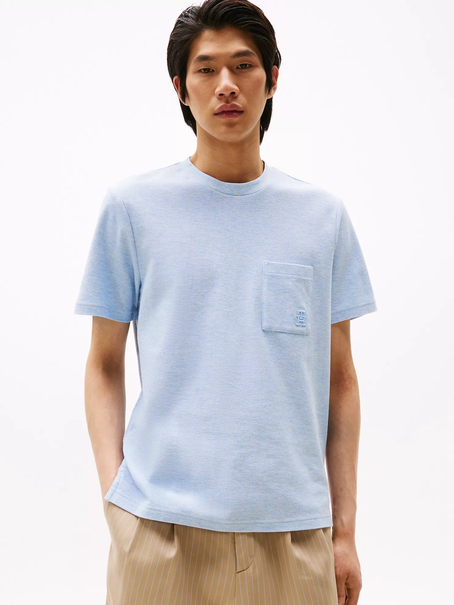 Embroidered Logo Pique Pocket T-Shirt - Heathered Blue 1 Embroidered Logo Pique Pocket T-Shirt
- Heathered Blue