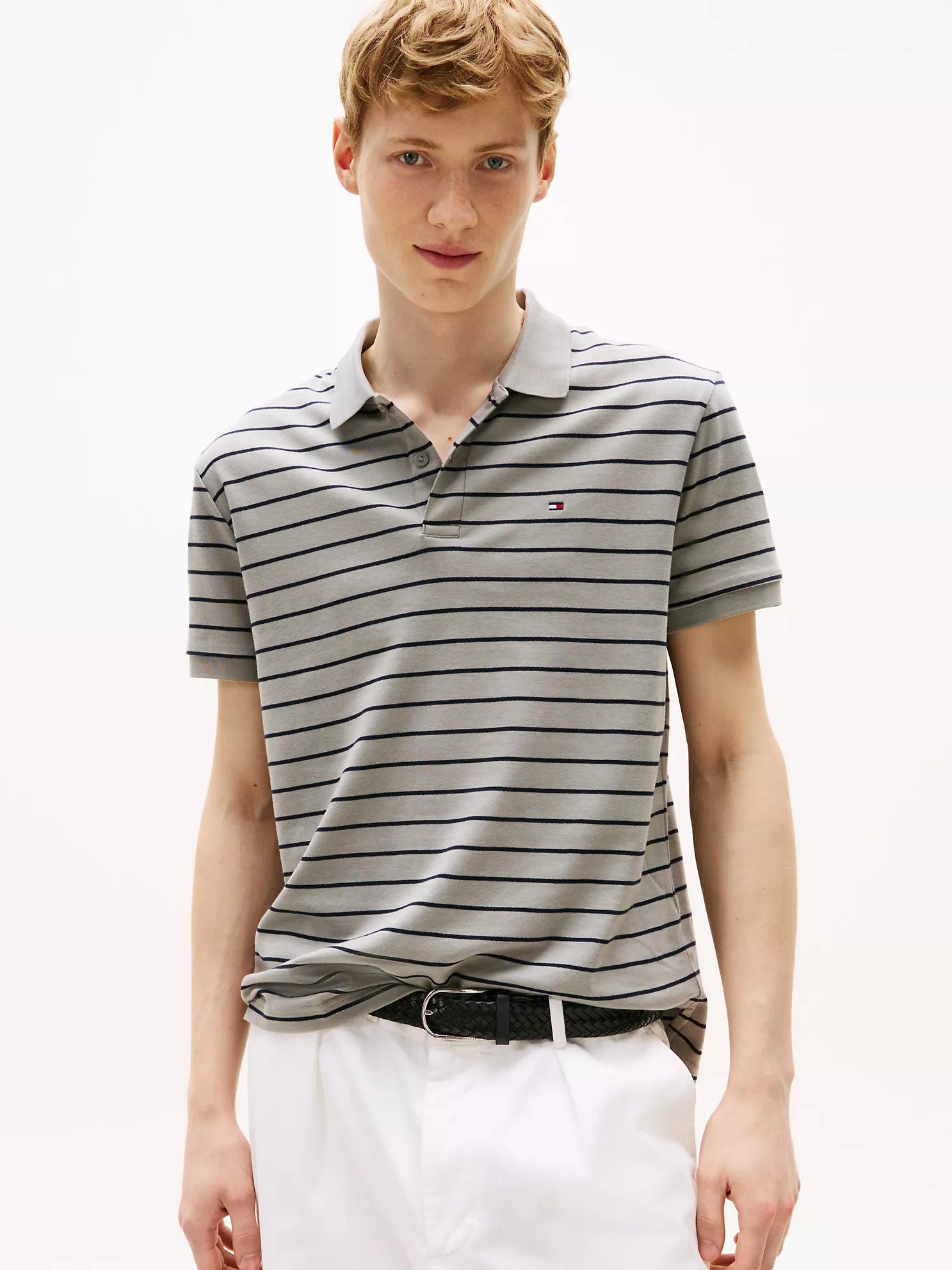 Regular Fit Stripe Cotton Polo - Hydrogen Grey Stripe 1 Regular Fit Stripe Cotton Polo
- Hydrogen Grey Stripe