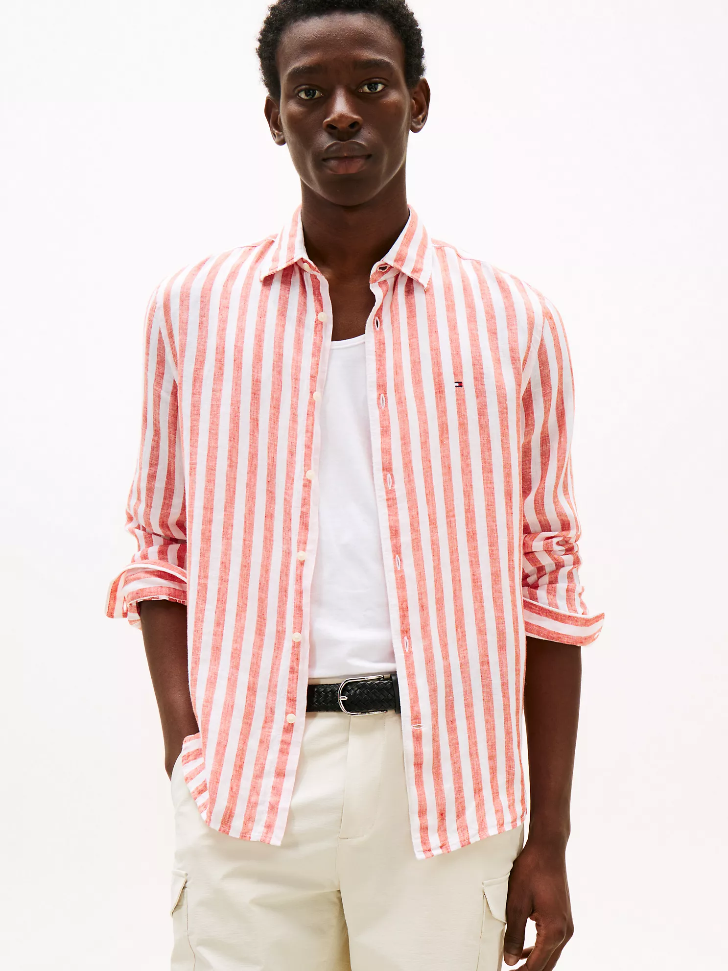 Regular Fit Linen Stripe Shirt - Brilliant Orange Stripe 1 Regular Fit Linen Stripe Shirt
- Brilliant Orange Stripe