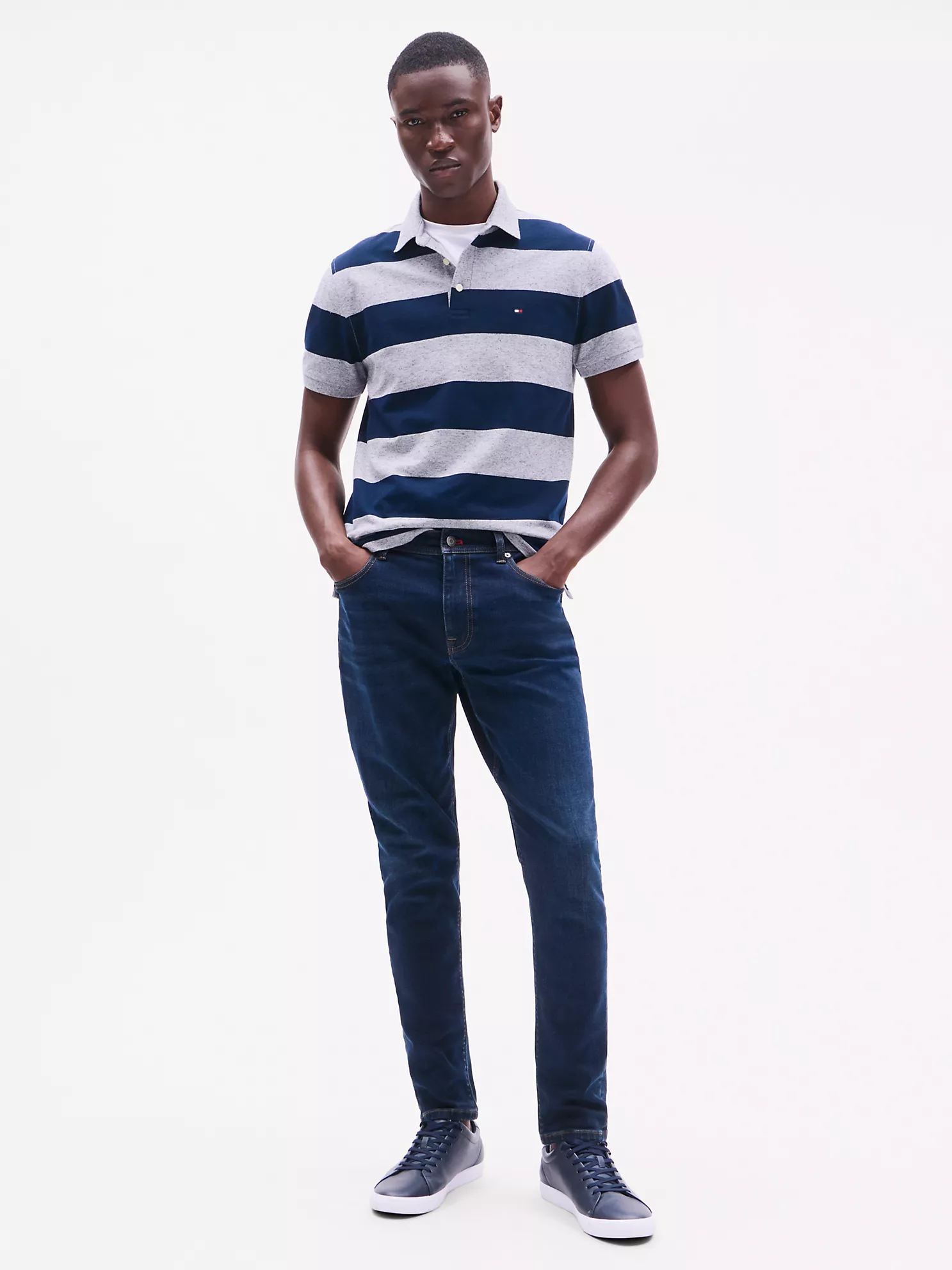Slim Fit Rugby-Stripe Polo - Grey Heather/Navy Stripe 6 Slim Fit Rugby-Stripe Polo
- Grey Heather/Navy Stripe