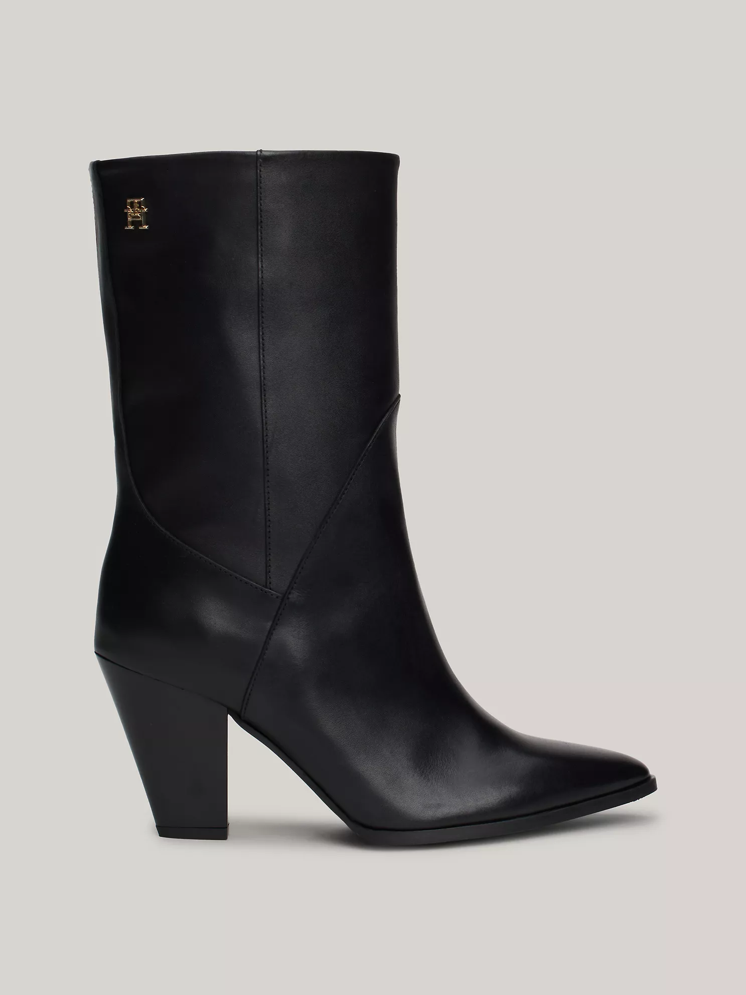 Leather Heeled Cowboy Boot - Black 1 Leather Heeled Cowboy Boot
- Black
