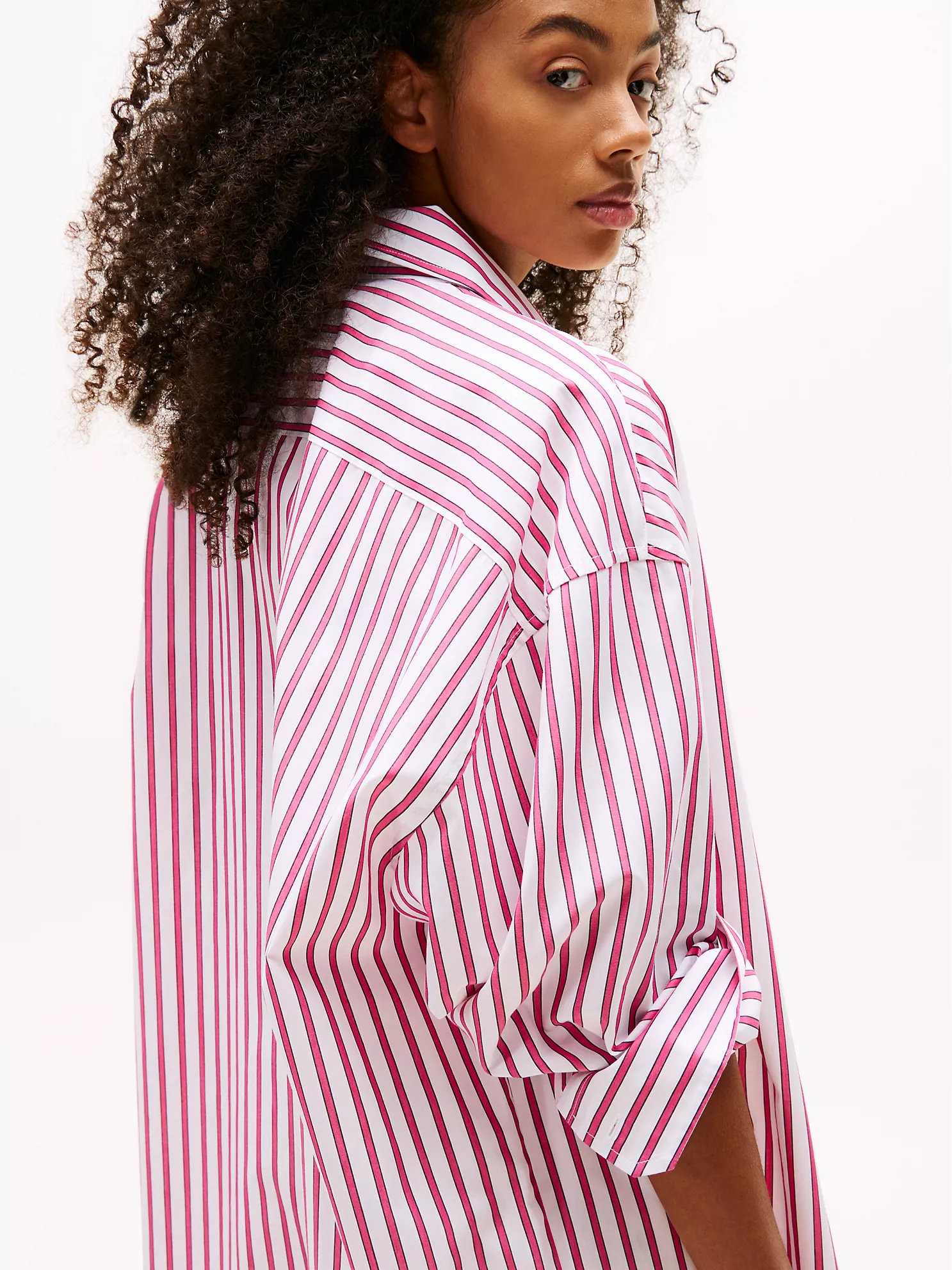 Tommy Jeans Oversized Mini Shirtdress - Ecru / Pink Stripe 8 Tommy Jeans Oversized Mini Shirtdress
- Ecru / Pink Stripe