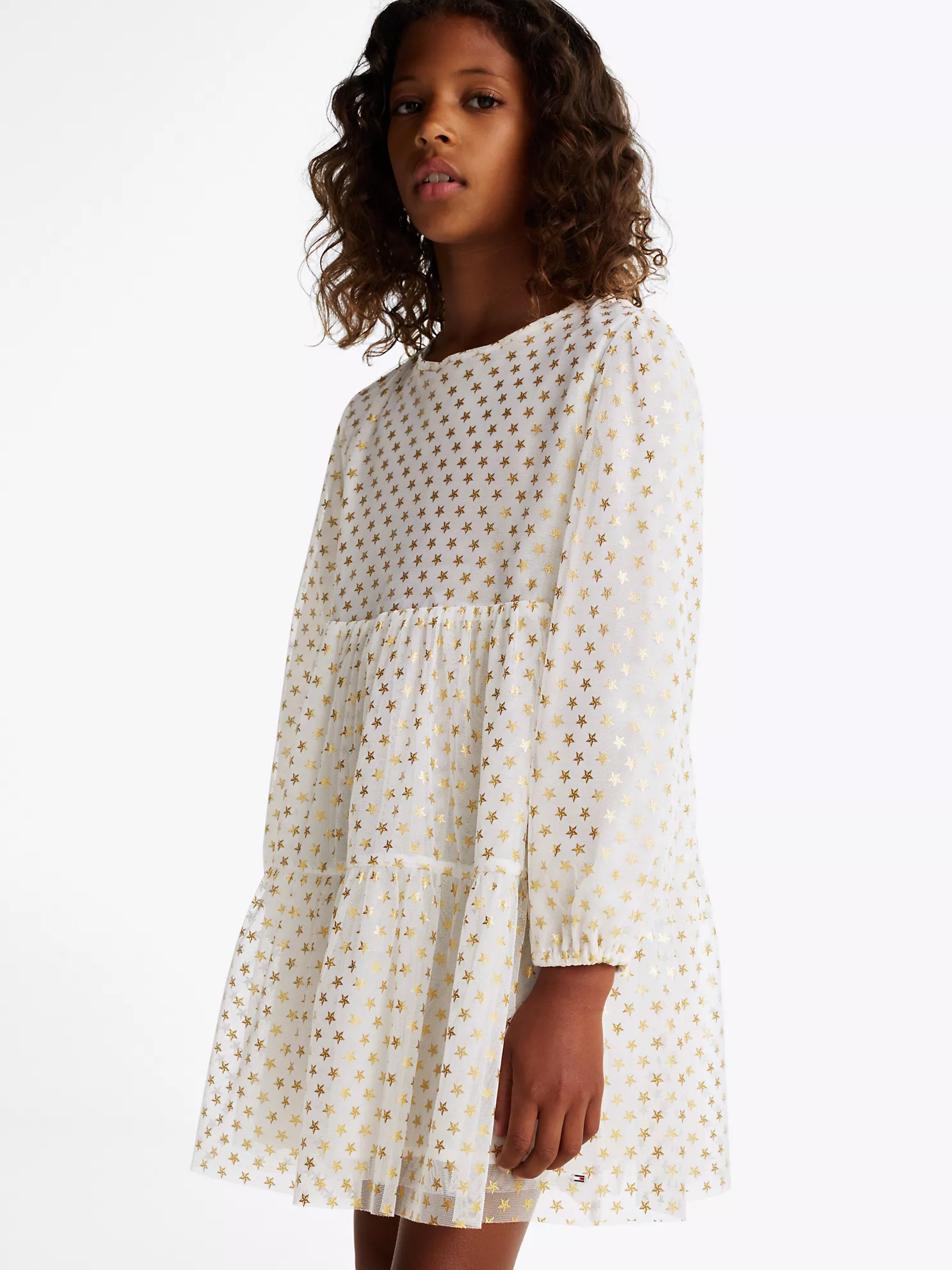 Kids' Long-Sleeve Tiered Foil Star Dress - Ancient White 7 Kids' Long-Sleeve Tiered Foil Star Dress
- Ancient White