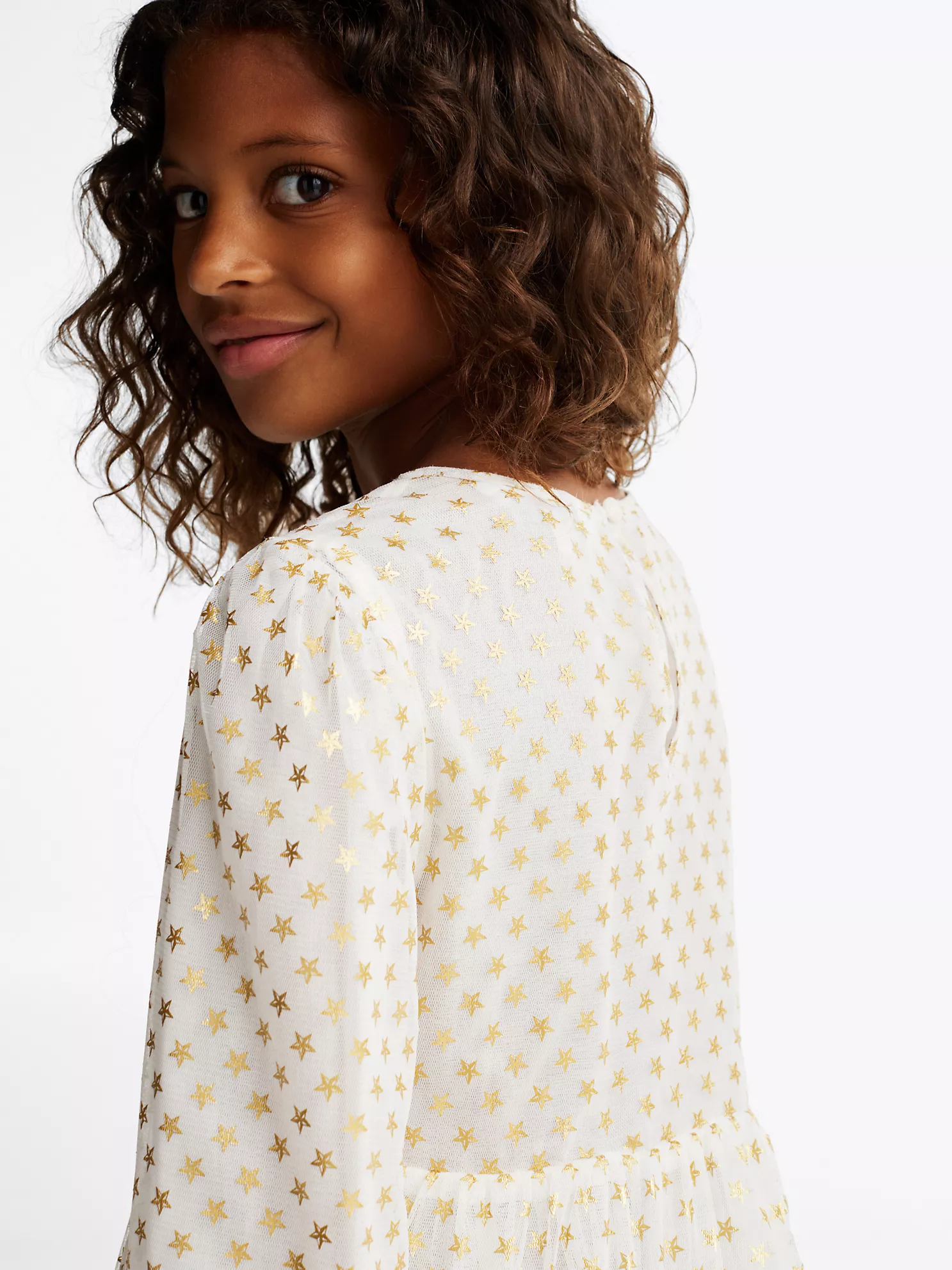 Kids' Long-Sleeve Tiered Foil Star Dress - Ancient White 8 Kids' Long-Sleeve Tiered Foil Star Dress
- Ancient White