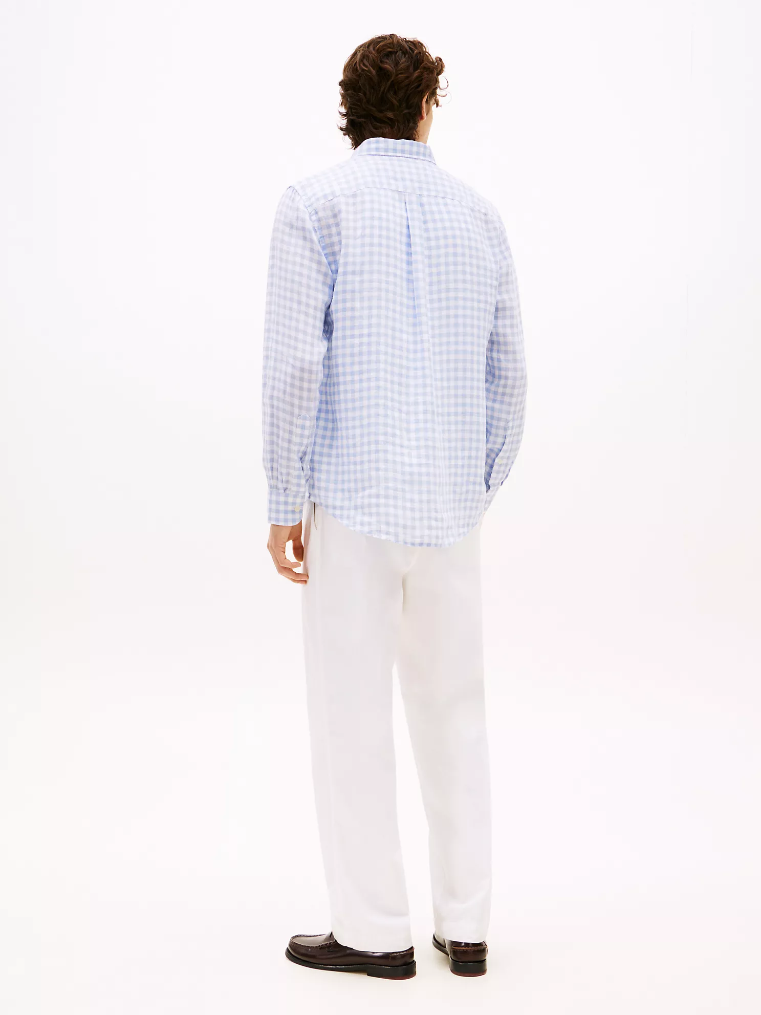 Slim Fit Gingham Print Linen Shirt - Breezy Blue Check 9 Slim Fit Gingham Print Linen Shirt
- Breezy Blue Check