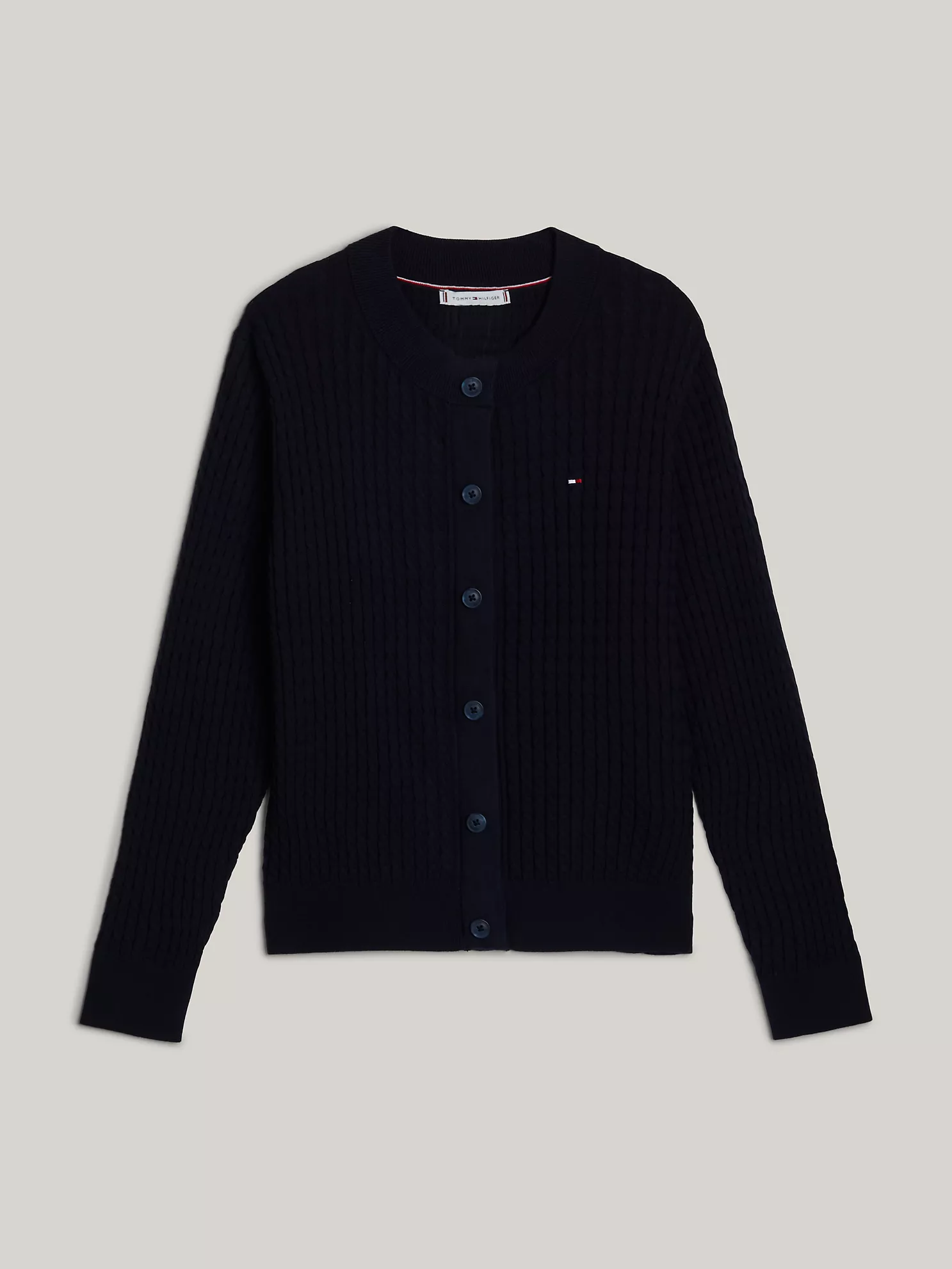 Cable Knit Crewneck Cardigan - Navy 1 Cable Knit Crewneck Cardigan
- Navy