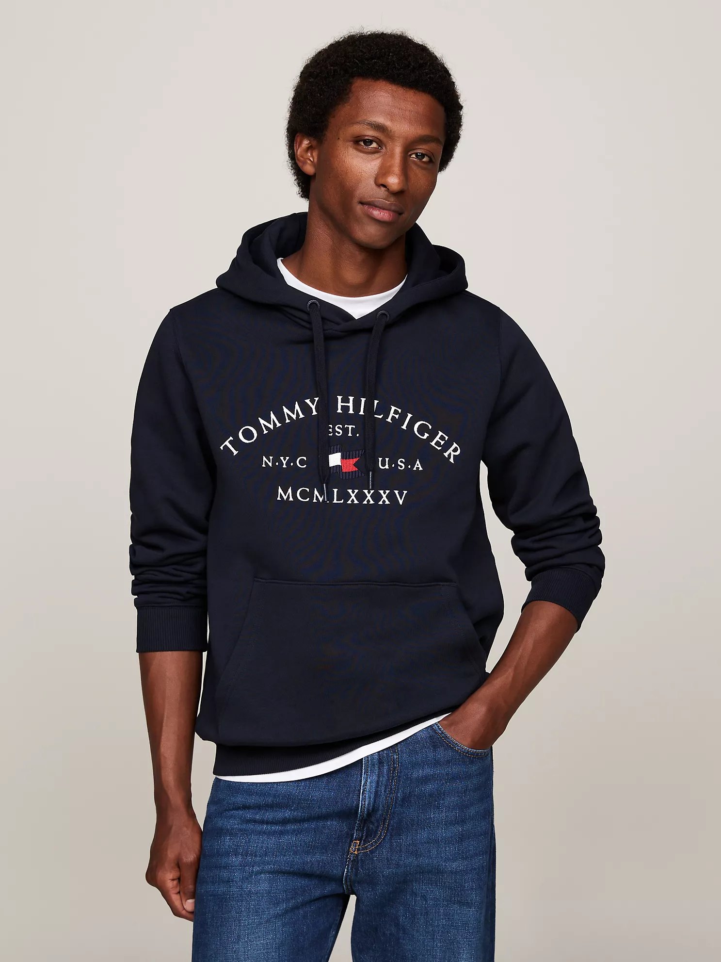 Embroidered Tommy Arch Logo Hoodie - Navy 1 Embroidered Tommy Arch Logo Hoodie
- Navy